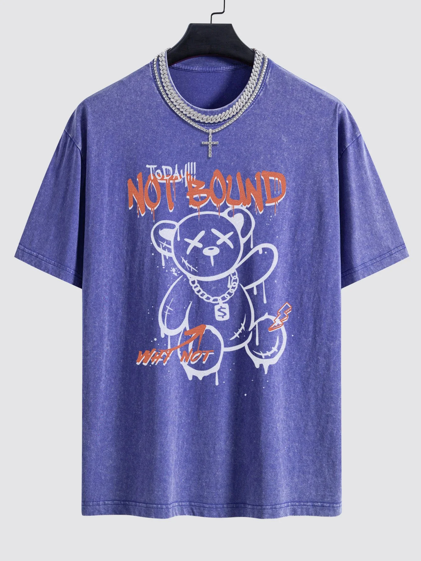 Slogan Graffiti Bären Druck Gewaschen Drop Shoulder Oversize T-Shirt - Image 8