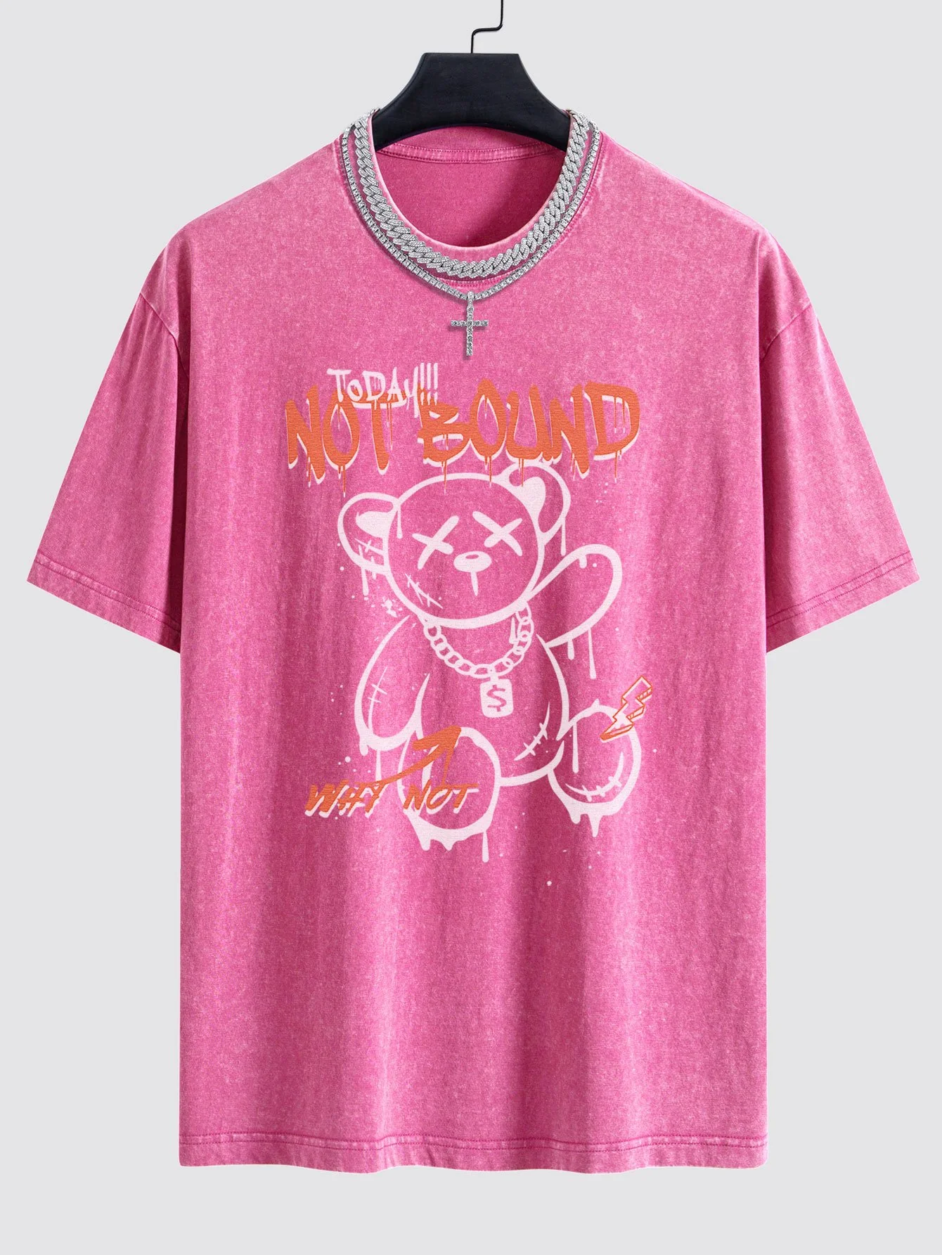 Slogan Graffiti Bären Druck Gewaschen Drop Shoulder Oversize T-Shirt - Image 9
