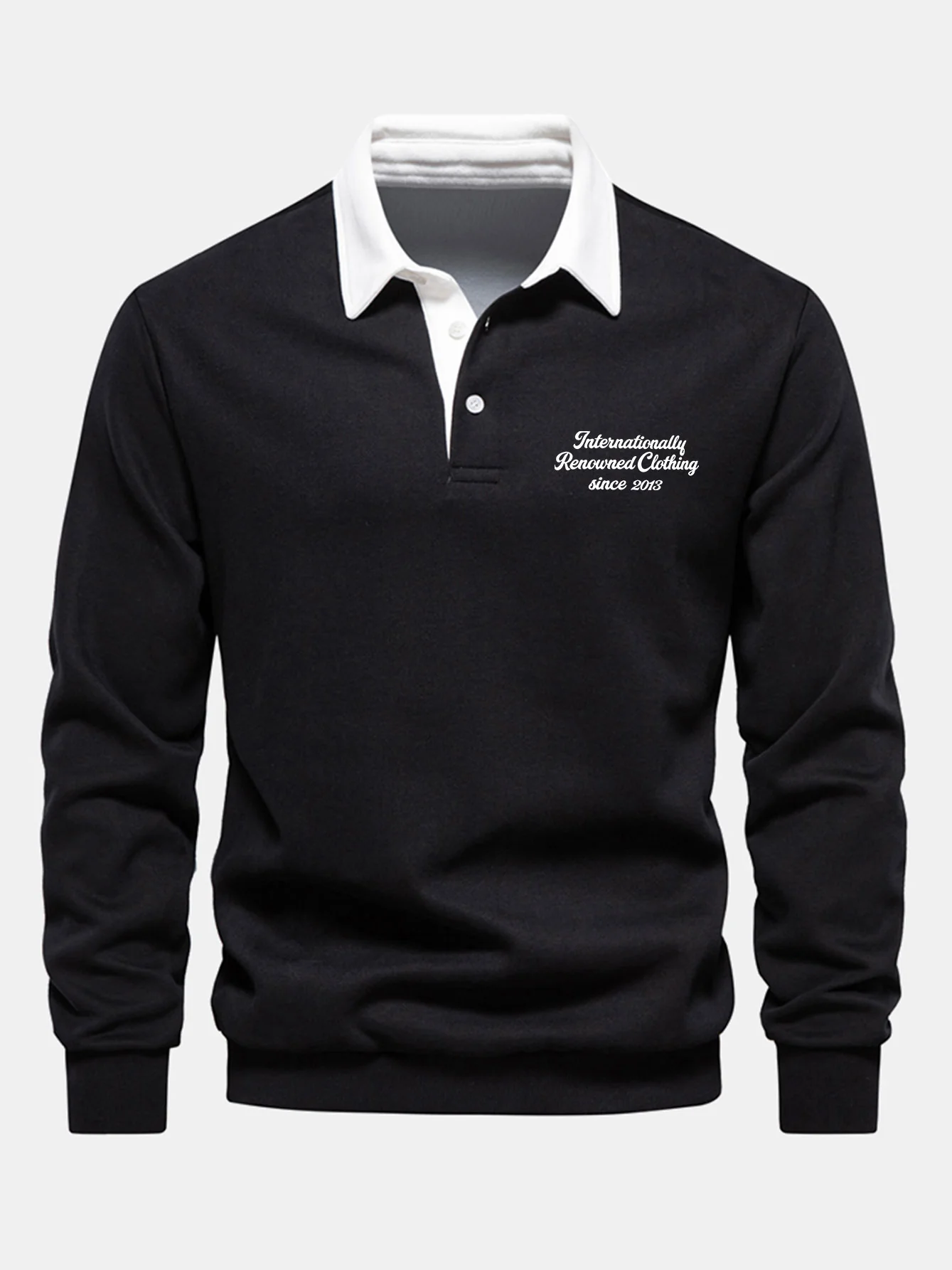 Slogan Print Kontrast Poloshirts Kragen Sweatshirt - Image 3