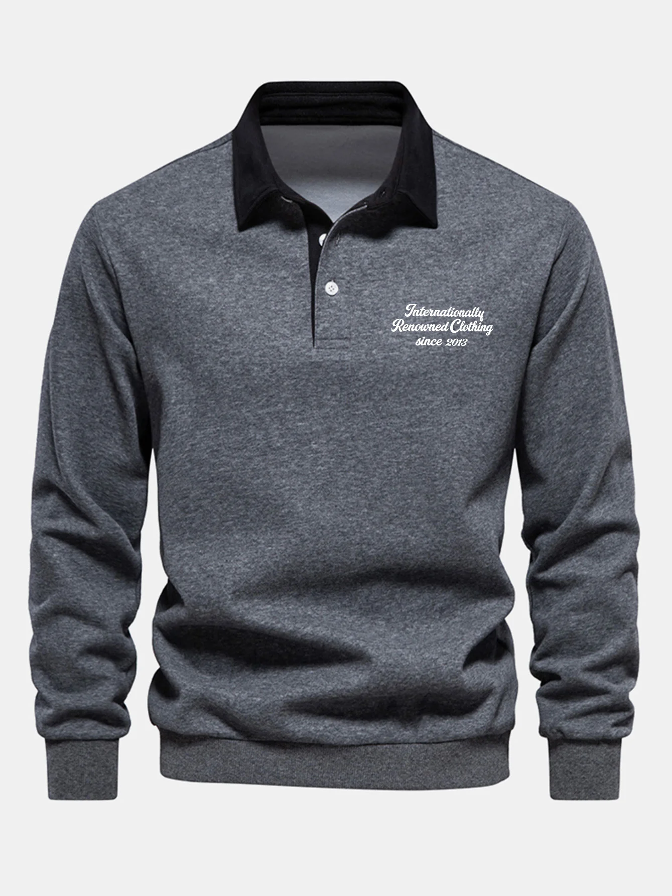 Slogan Print Kontrast Poloshirts Kragen Sweatshirt - Image 8