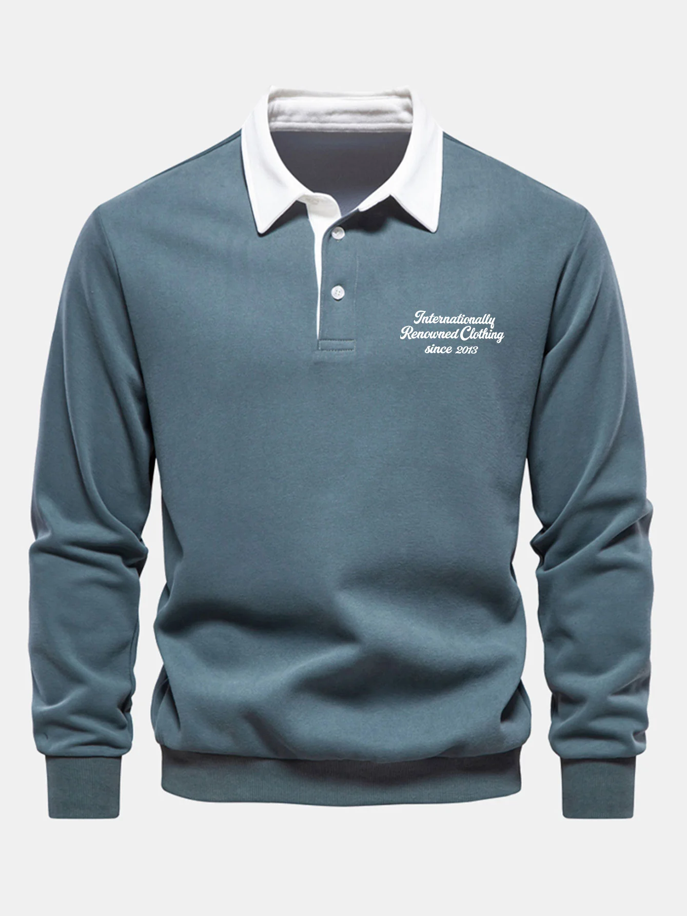 Slogan Print Kontrast Poloshirts Kragen Sweatshirt - Image 9