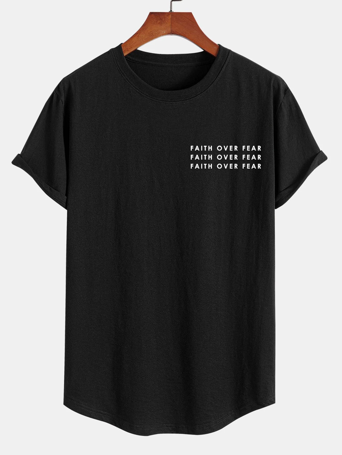 Slogan Druck Baumwolle Bogen Saum T-Shirt