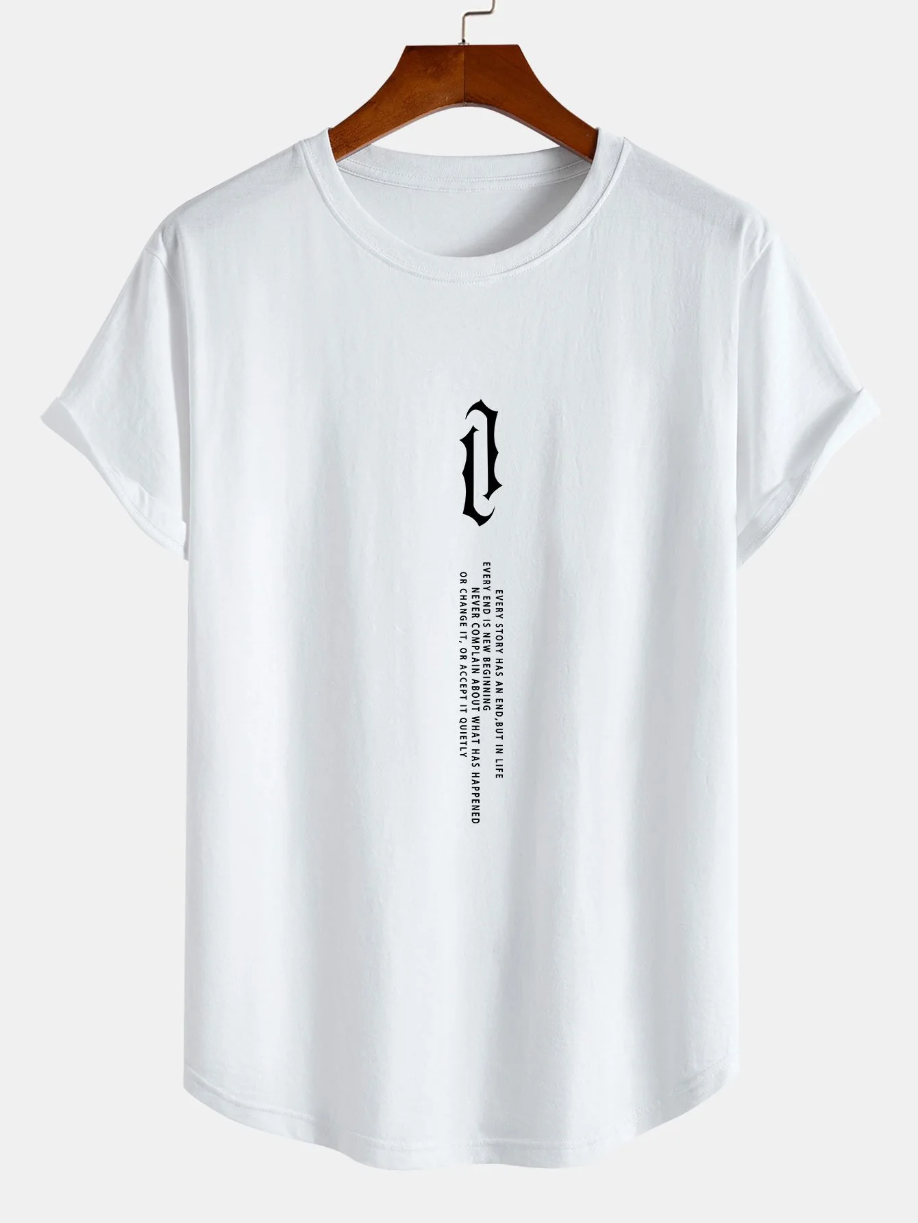 Slogan Druck Baumwolle Bogen Saum T-Shirt - Image 3