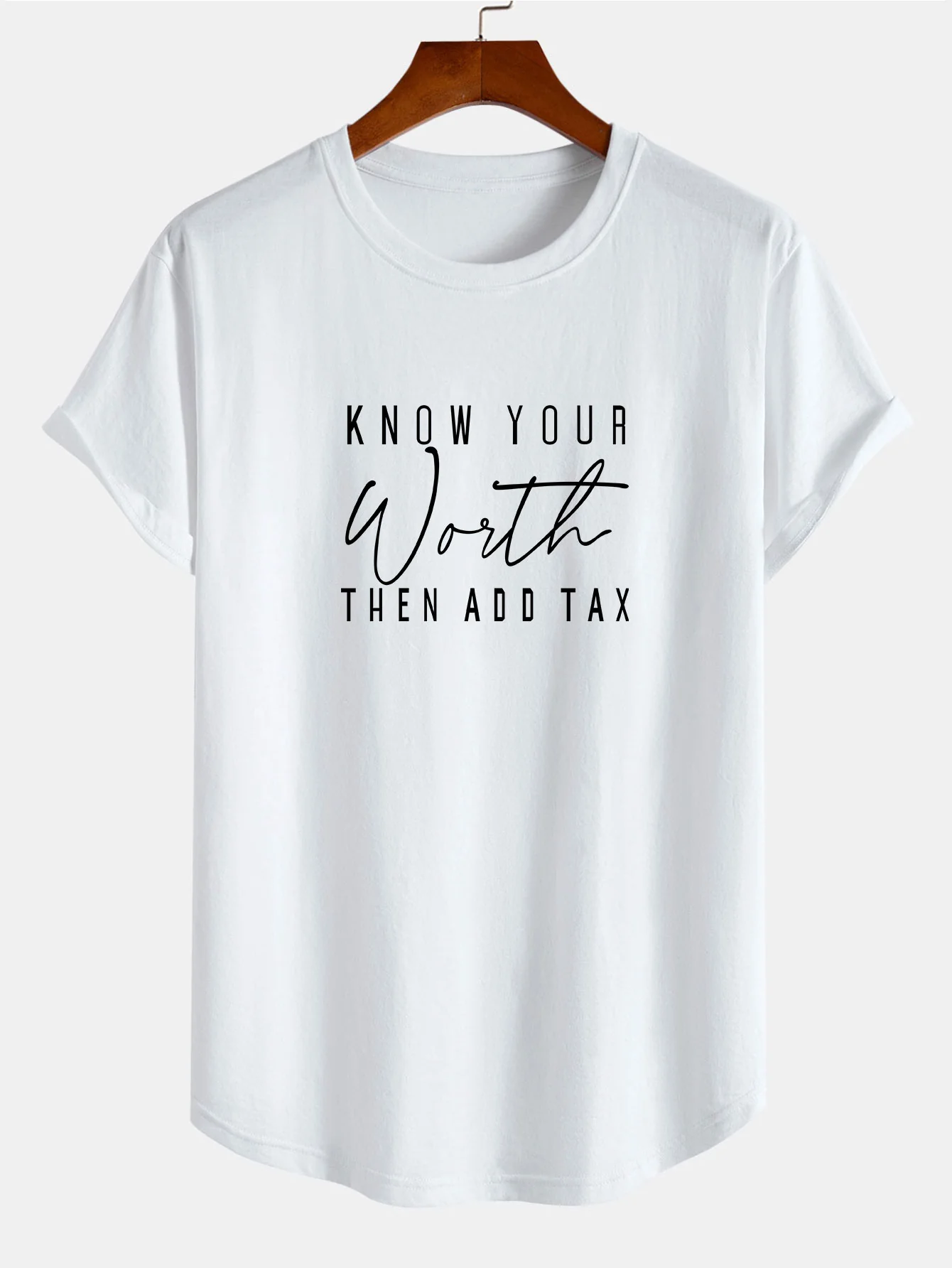 Slogan Print Baumwolle Arc Saum T-Shirt - Image 2
