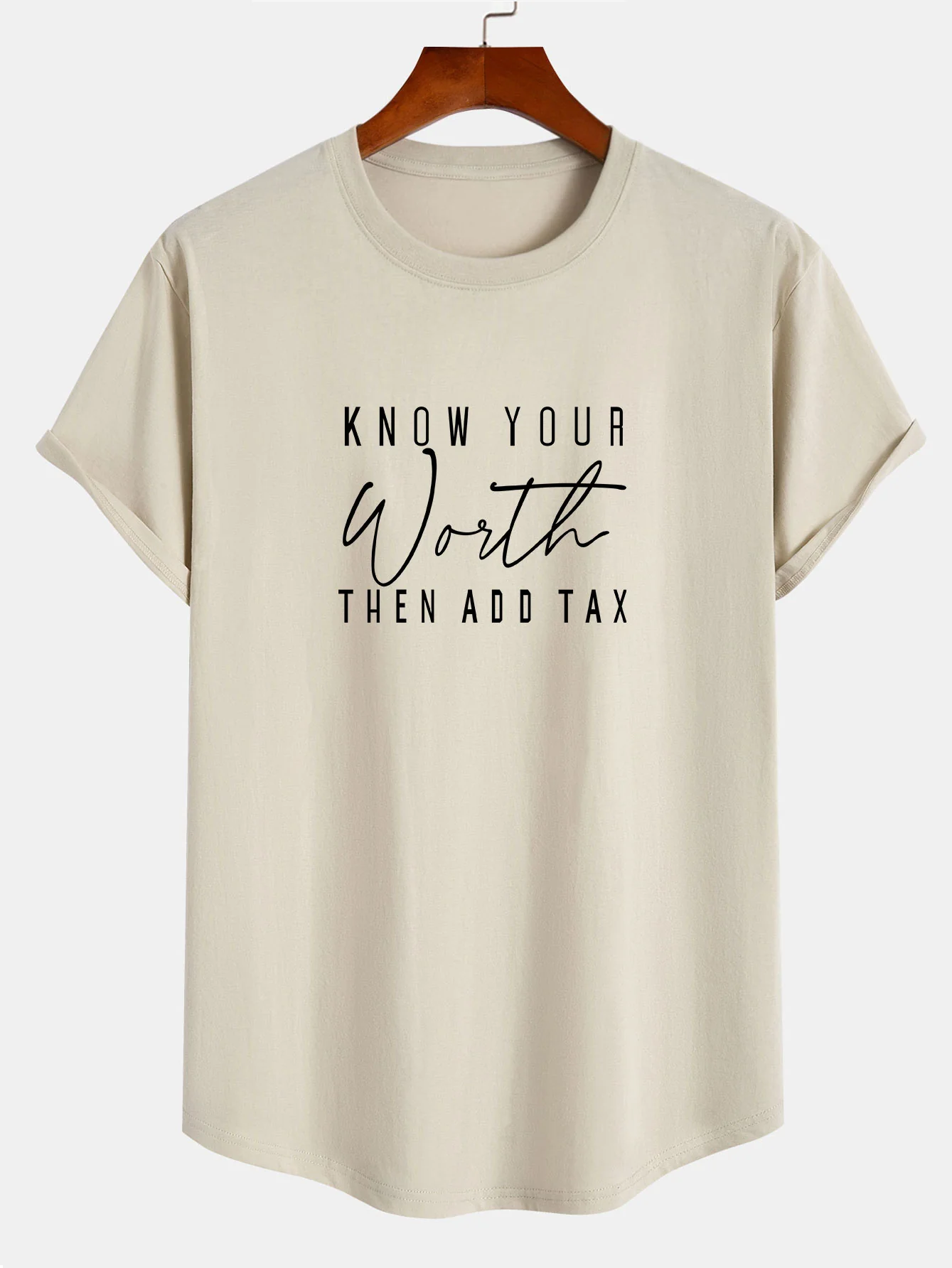 Slogan Print Baumwolle Arc Saum T-Shirt - Image 3