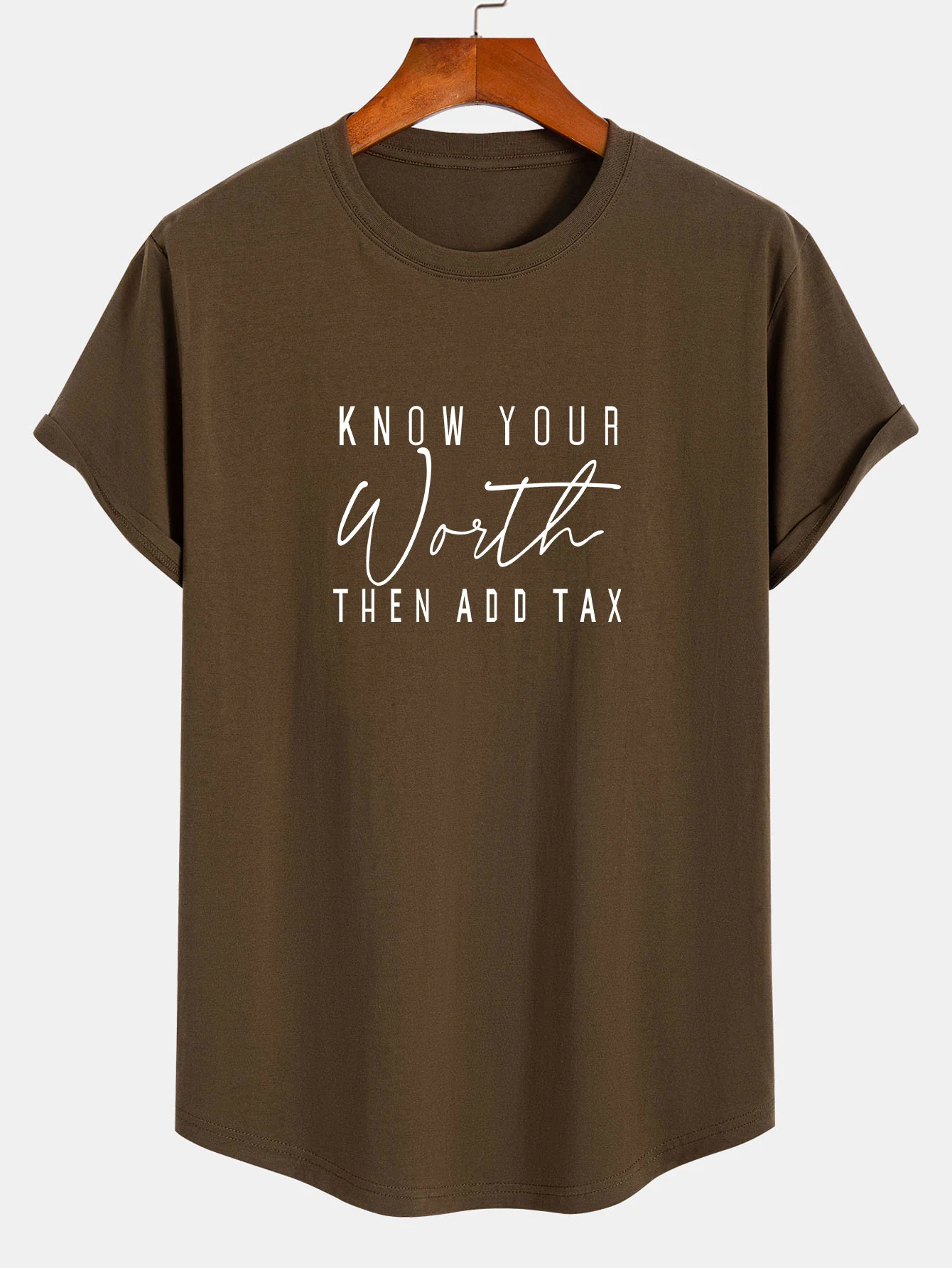 Slogan Print Baumwolle Arc Saum T-Shirt - Image 4