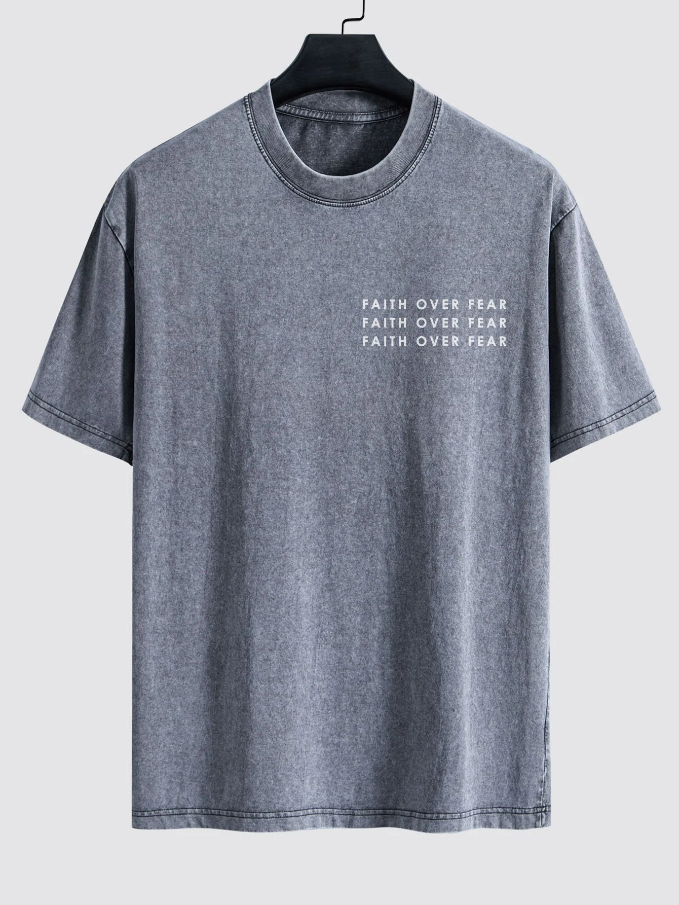 Slogan Print Gewaschenes Distressed Drop Shoulder T-Shirt - Image 3