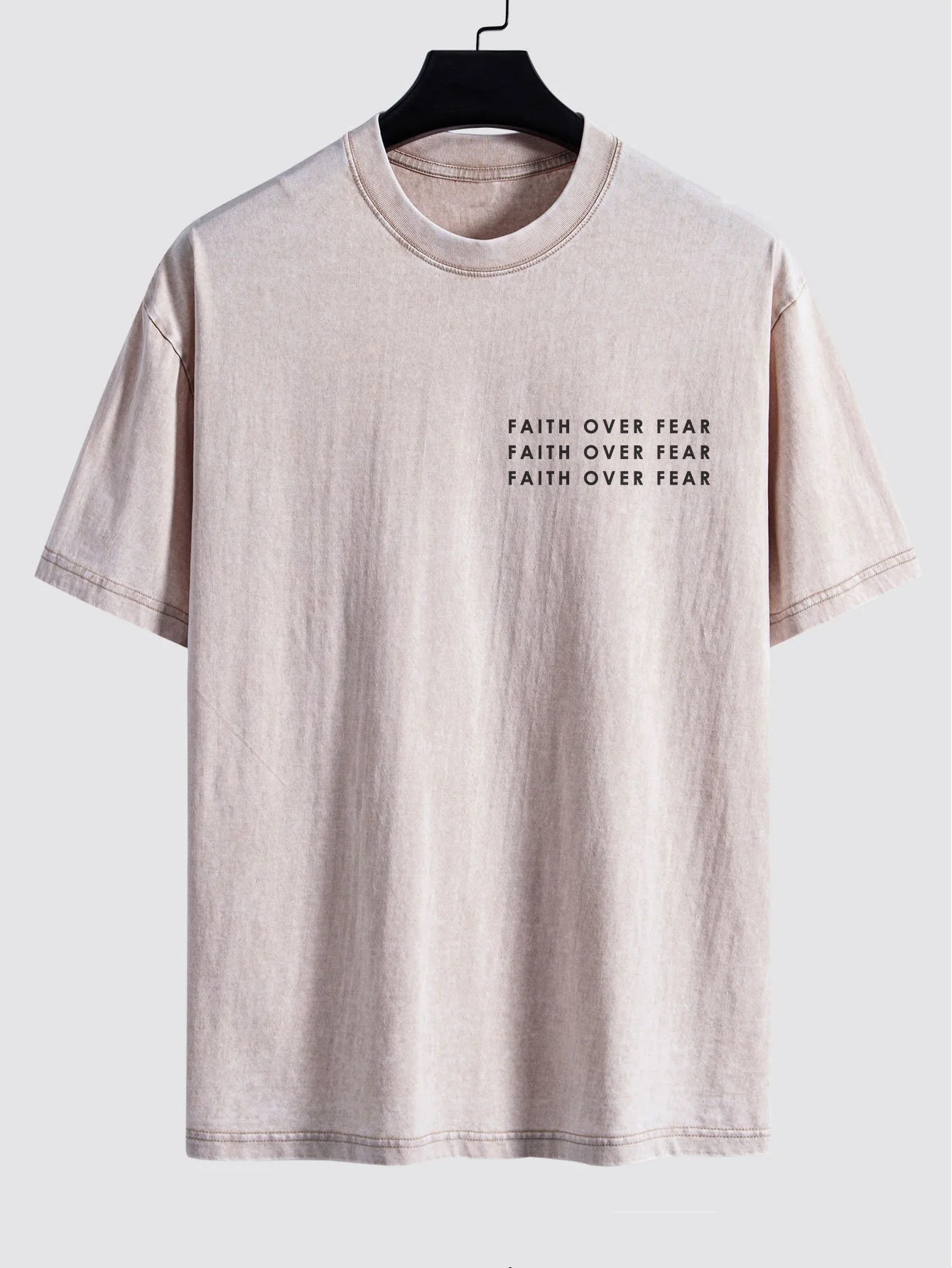Slogan Print Gewaschenes Distressed Drop Shoulder T-Shirt - Image 5
