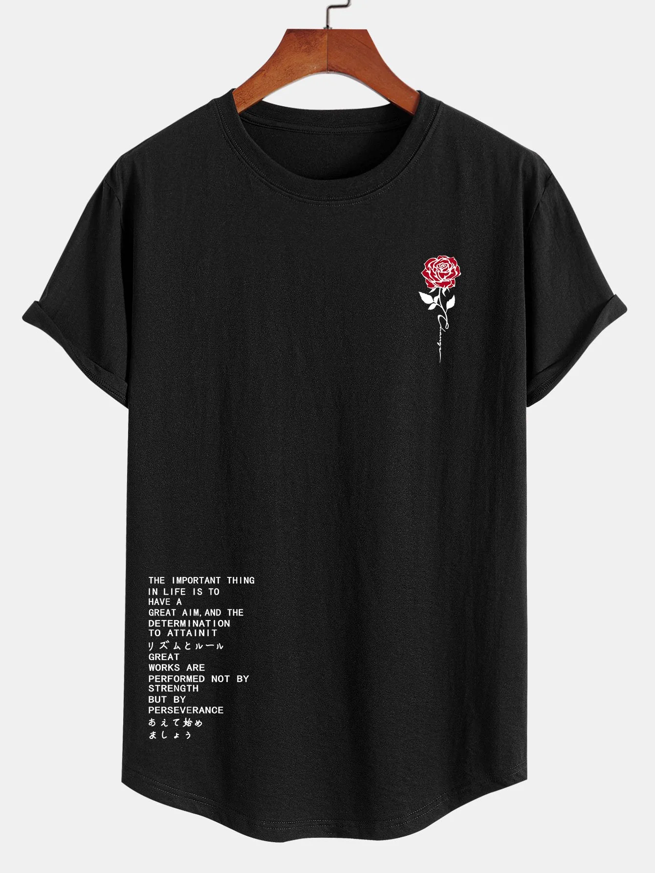 Slogan Rose Print Baumwolle Bogen Zuhause T-Shirt - Image 3
