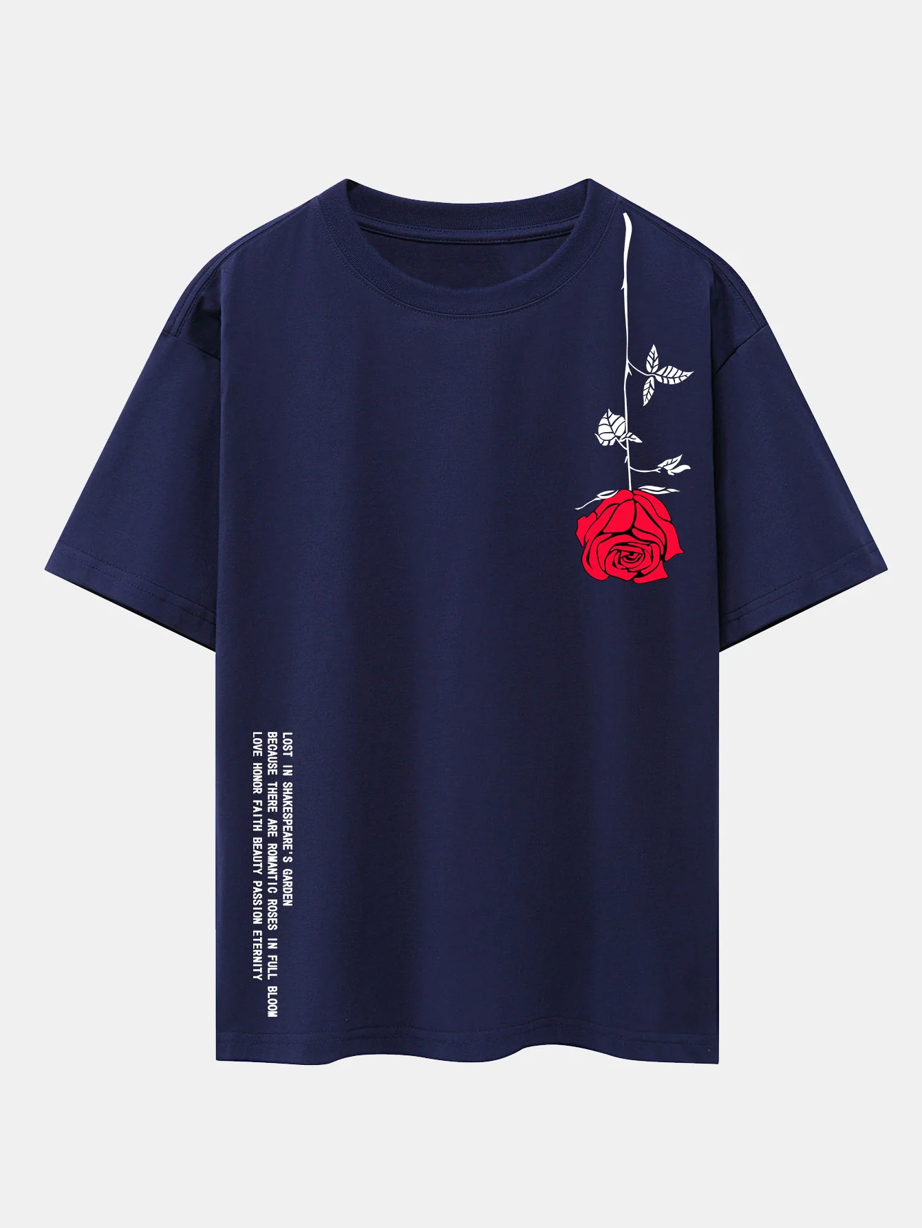 Slogan-Rosenprint-Drop-Shoulder-Übergröße-T-Shirt - Image 10