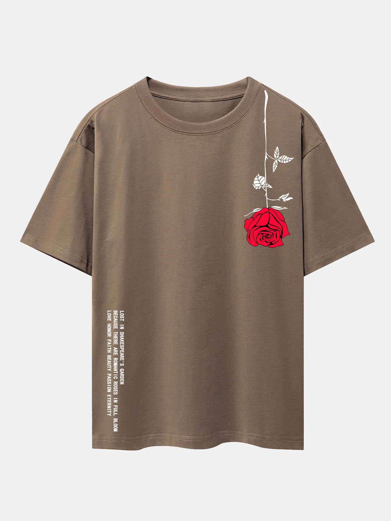 Slogan-Rosenprint-Drop-Shoulder-Übergröße-T-Shirt - Image 11