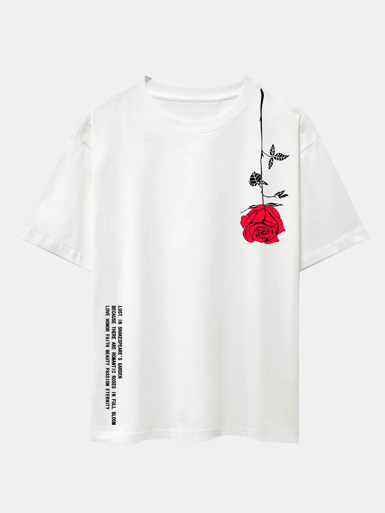 Slogan-Rosenprint-Drop-Shoulder-Übergröße-T-Shirt - Image 2