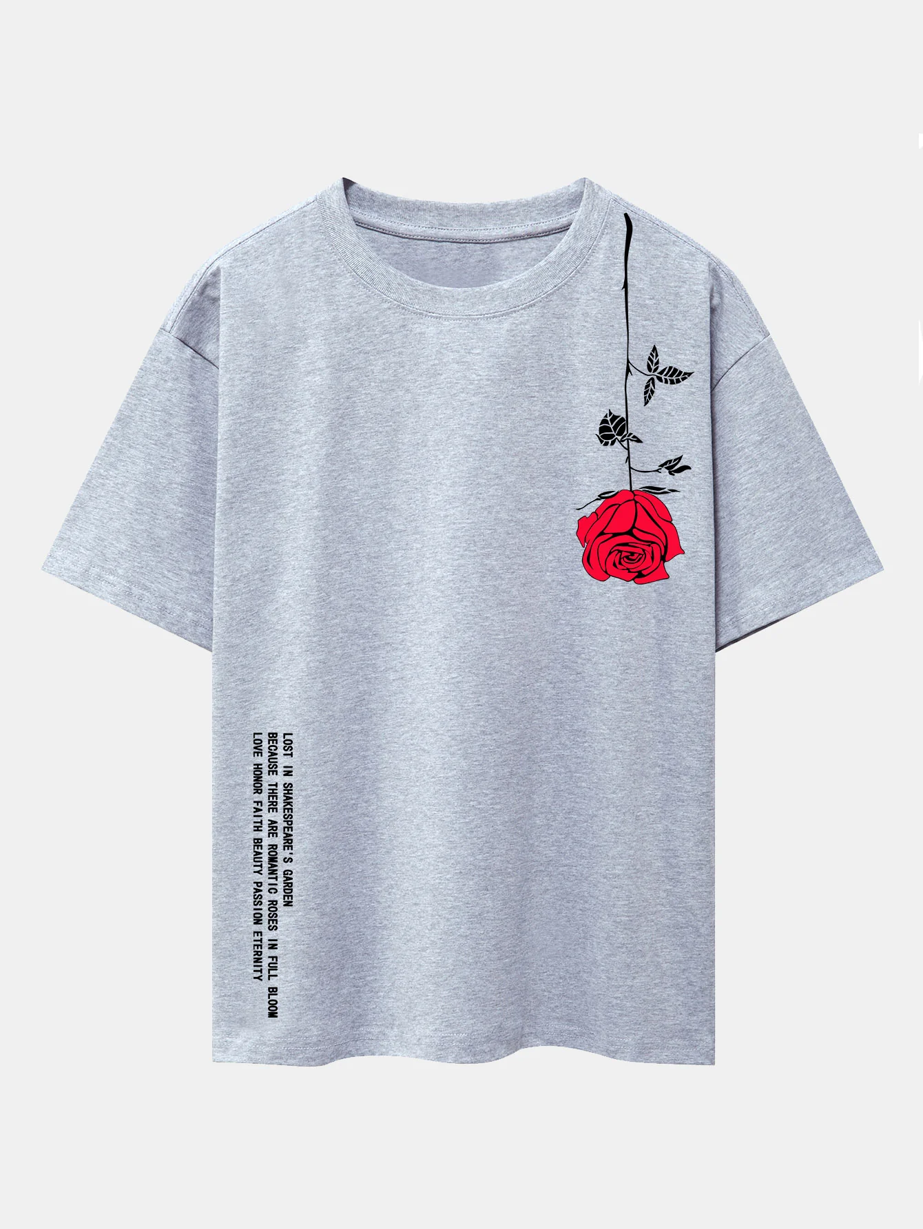 Slogan-Rosenprint-Drop-Shoulder-Übergröße-T-Shirt - Image 5