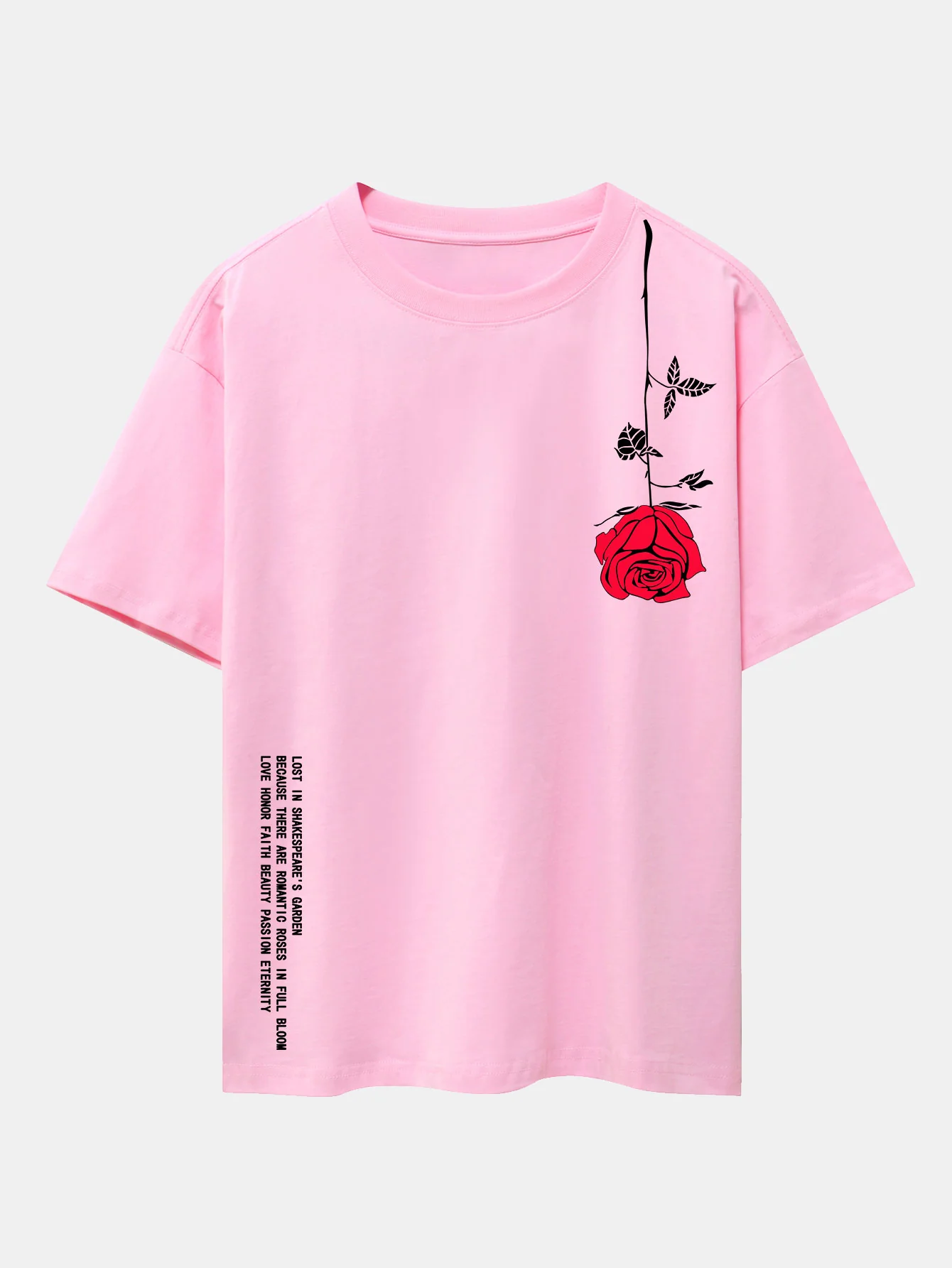 Slogan-Rosenprint-Drop-Shoulder-Übergröße-T-Shirt - Image 6