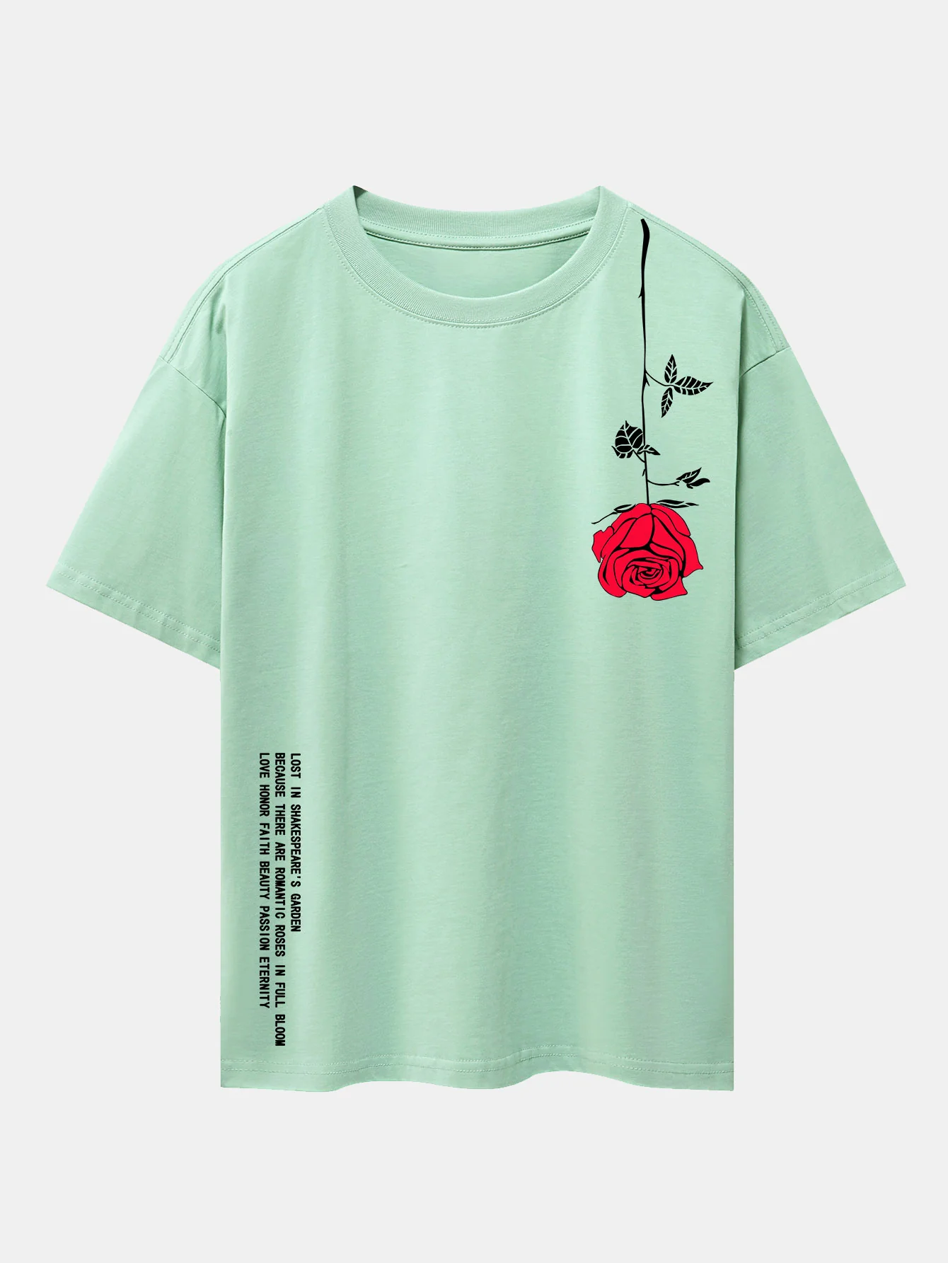 Slogan-Rosenprint-Drop-Shoulder-Übergröße-T-Shirt - Image 7
