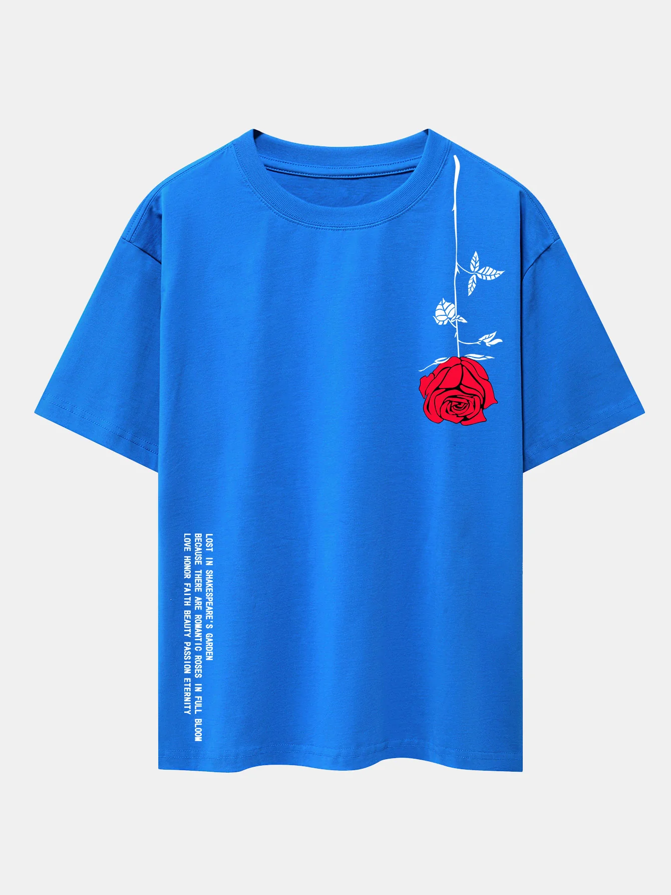Slogan-Rosenprint-Drop-Shoulder-Übergröße-T-Shirt - Image 8