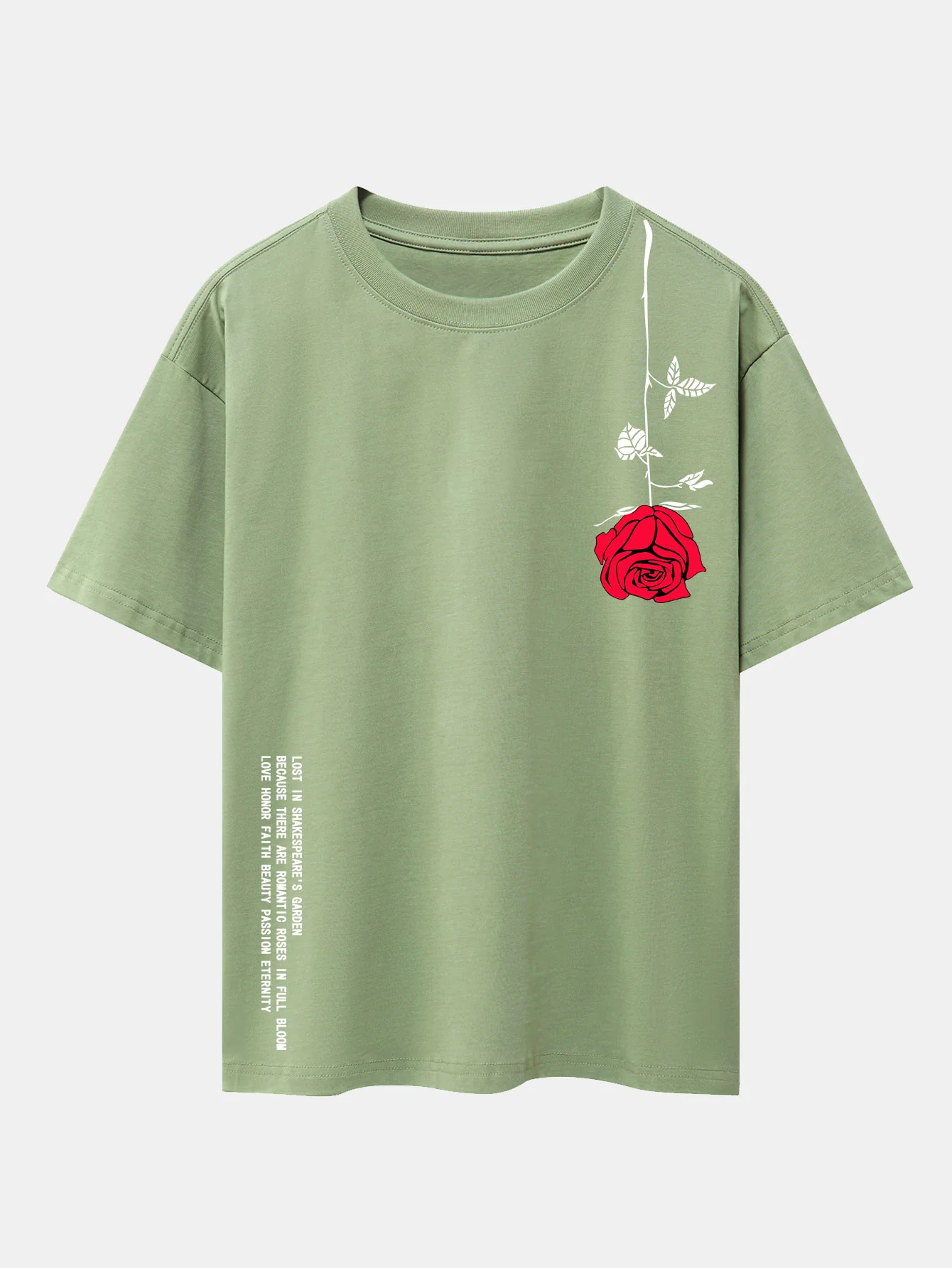 Slogan-Rosenprint-Drop-Shoulder-Übergröße-T-Shirt - Image 9