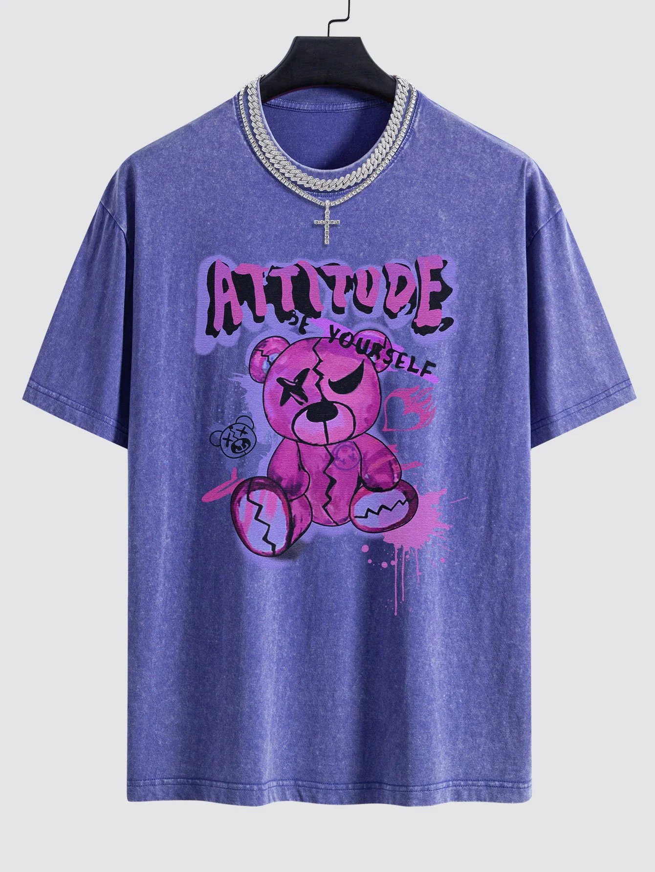 Slogan Gewaltiger Bären Druck Gewaschen Drop Shoulder Oversize T-Shirt - Image 5