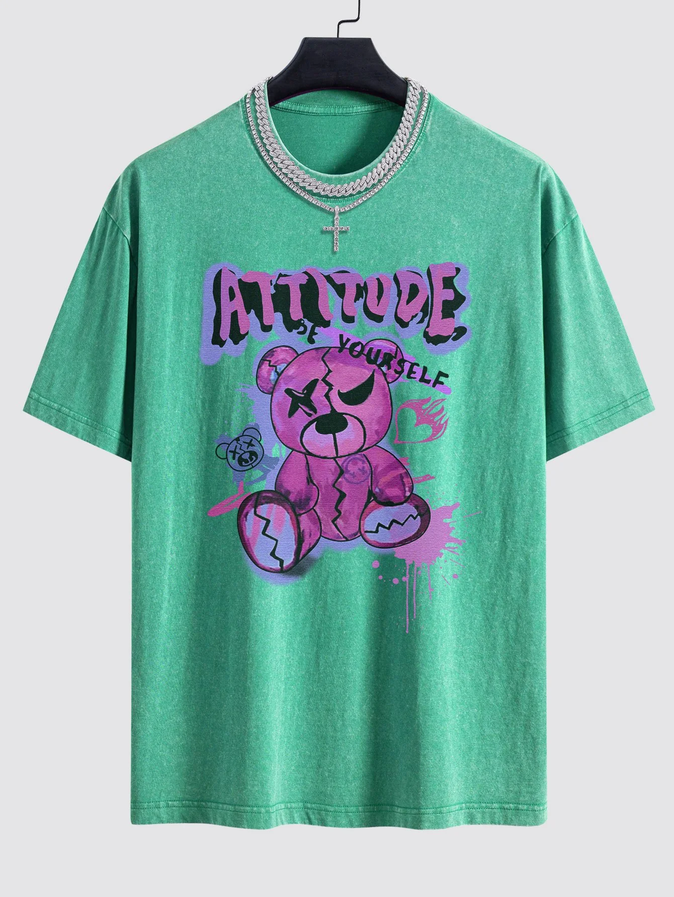 Slogan Gewaltiger Bären Druck Gewaschen Drop Shoulder Oversize T-Shirt - Image 7