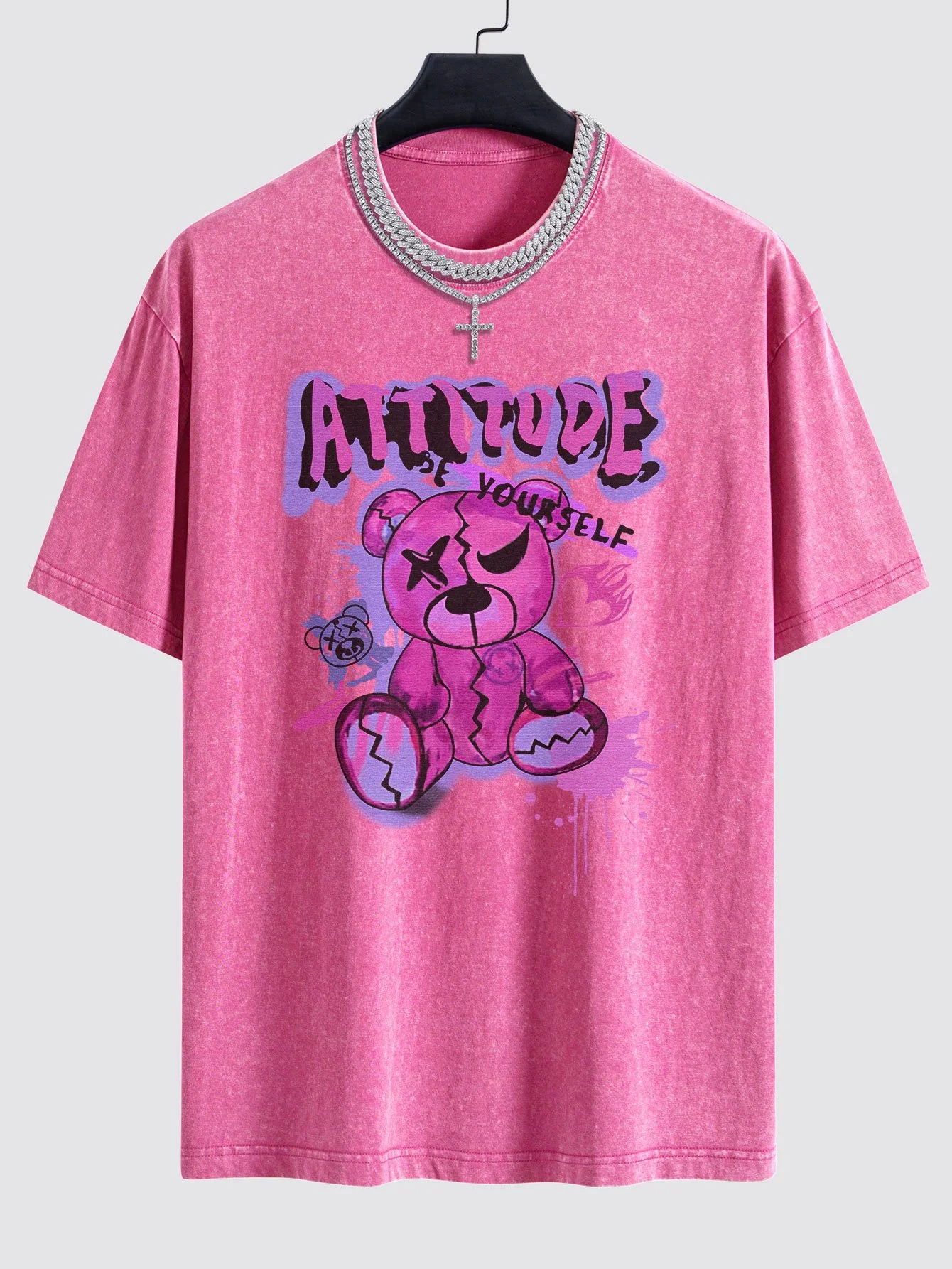 Slogan Gewaltiger Bären Druck Gewaschen Drop Shoulder Oversize T-Shirt - Image 9