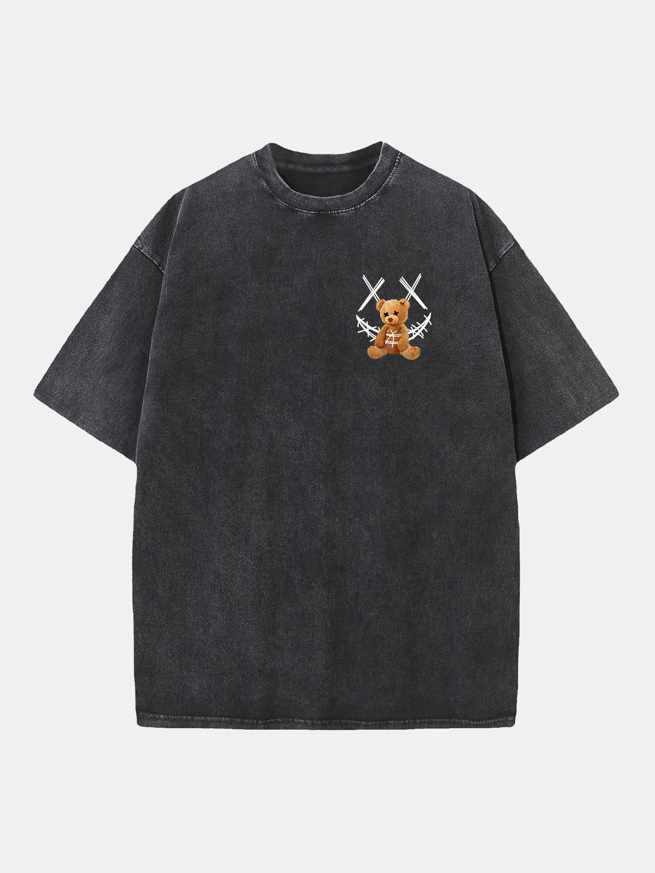 Smiley Bear Rückenprint gewaschenes, distressed Drop Shoulder T-Shirt - Image 2