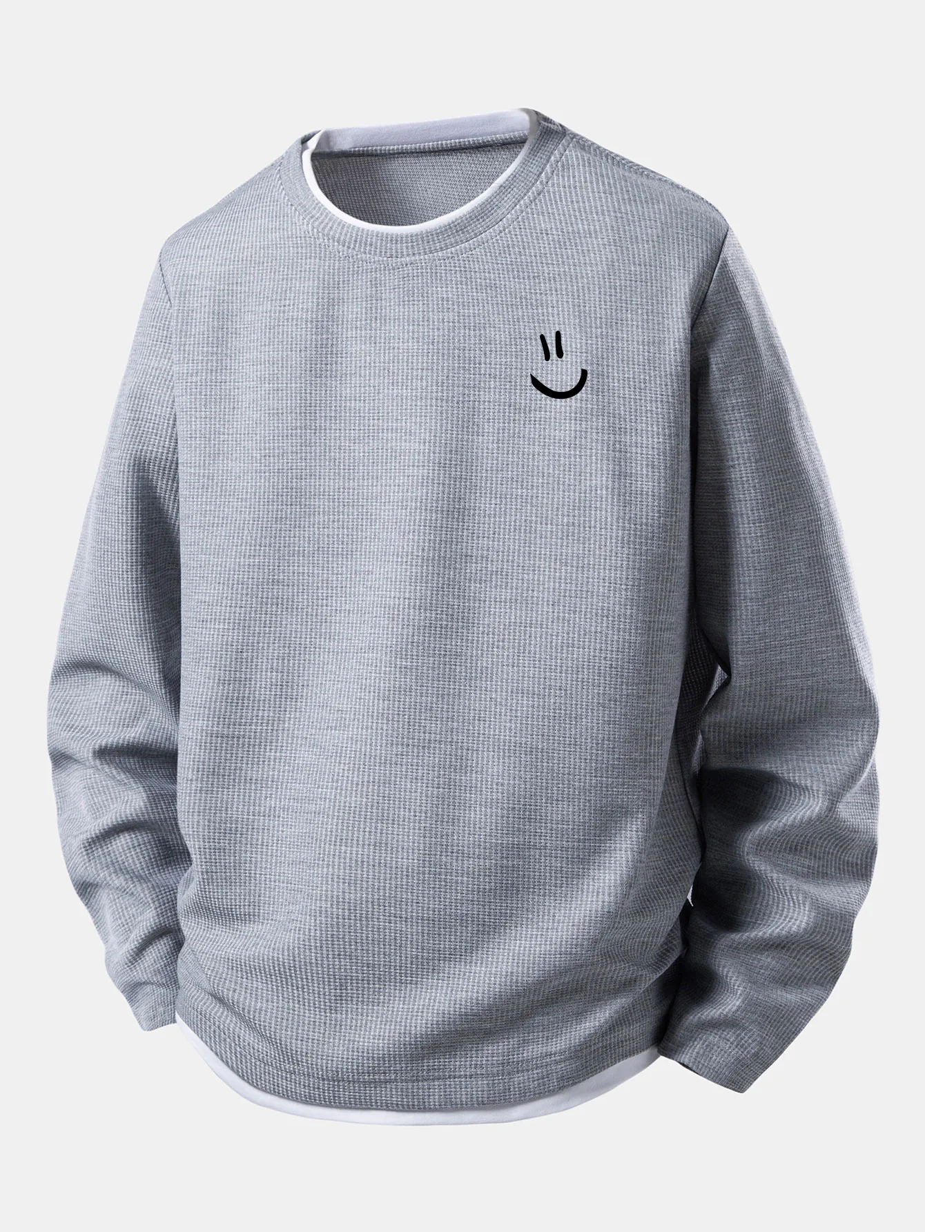 Smiley Face Print 2 In 1 Long Sleeved Waffle T-Shirt - Image 3