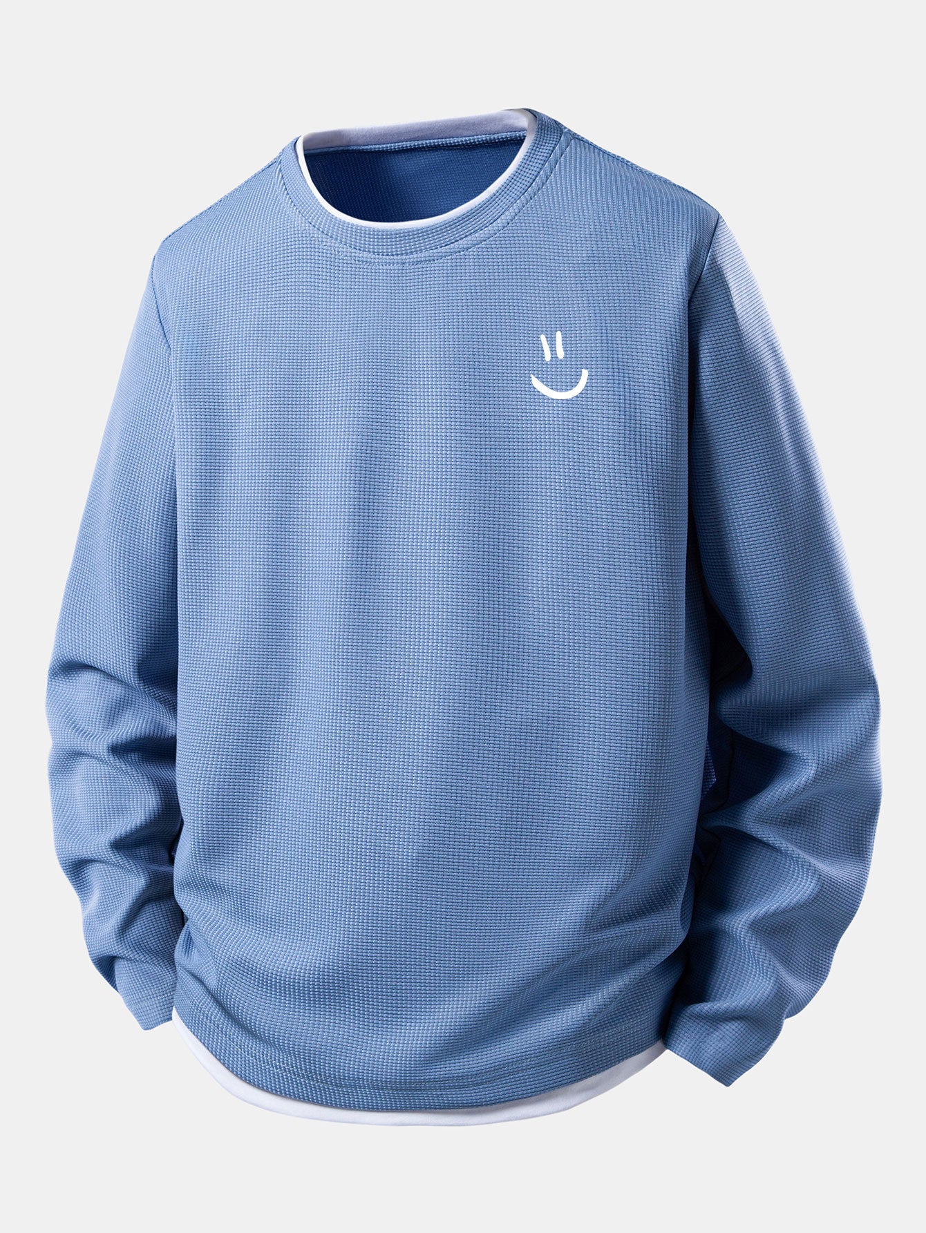 Smiley Face Print 2 In 1 Long Sleeved Waffle T-Shirt - Image 5