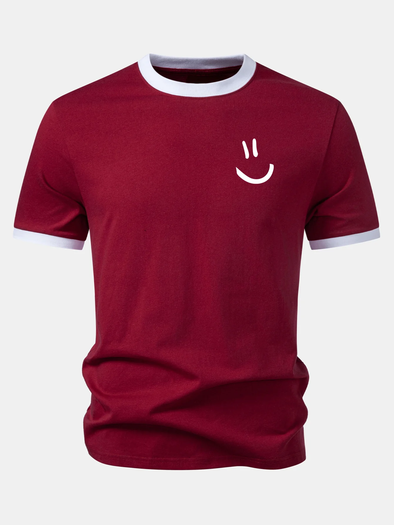 Smiley Face Print Contrast Ringer T-Shirt - Image 3