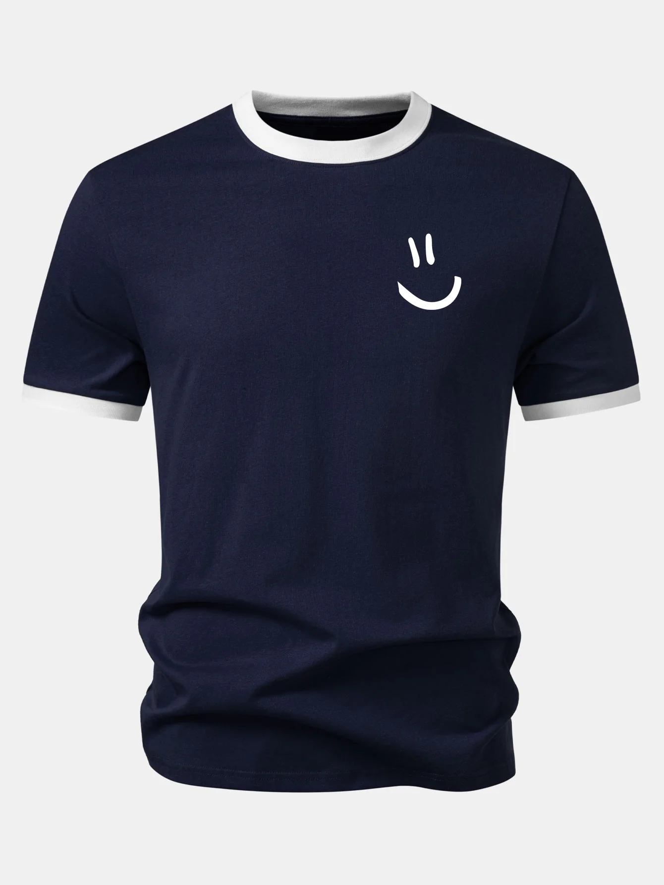 Smiley Face Print Contrast Ringer T-Shirt - Image 4