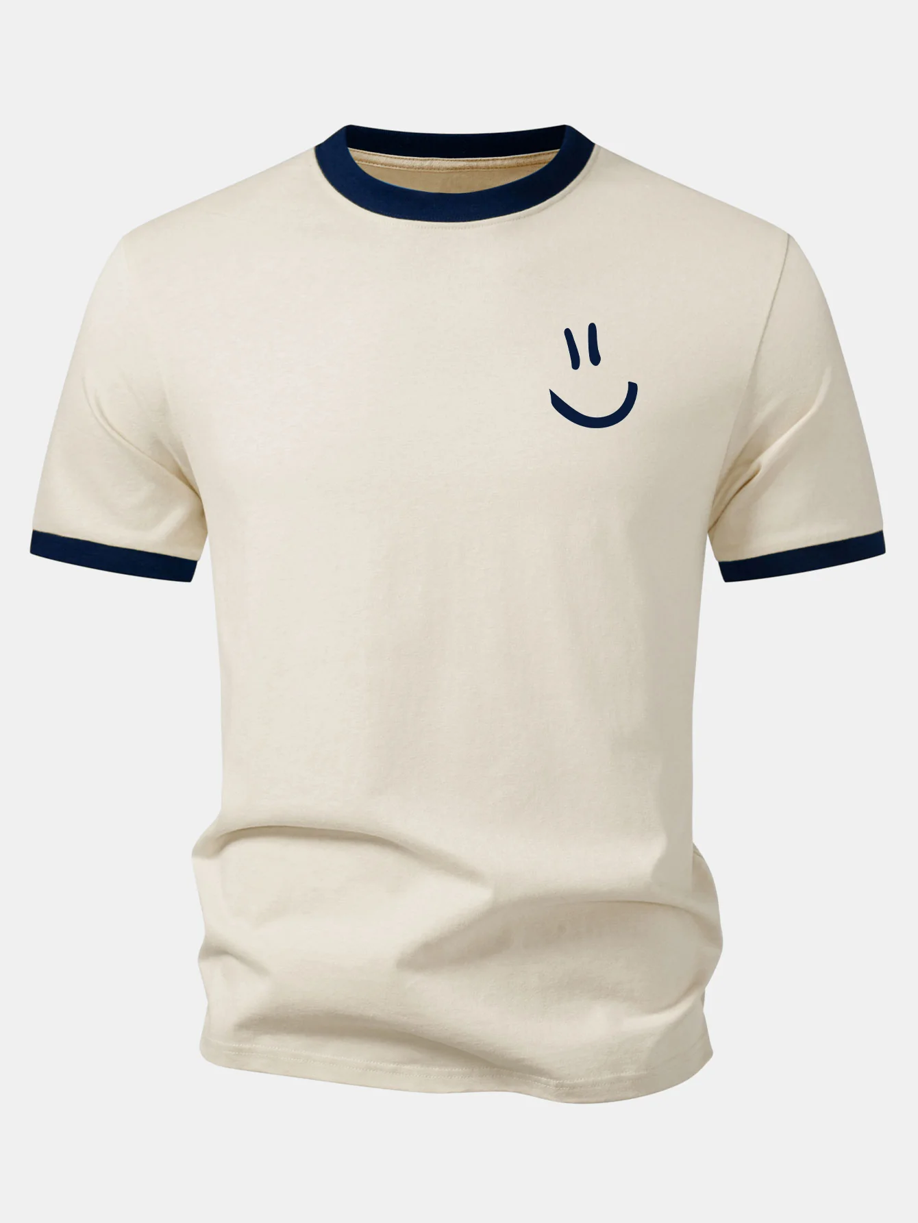Smiley Face Print Contrast Ringer T-Shirt - Image 6