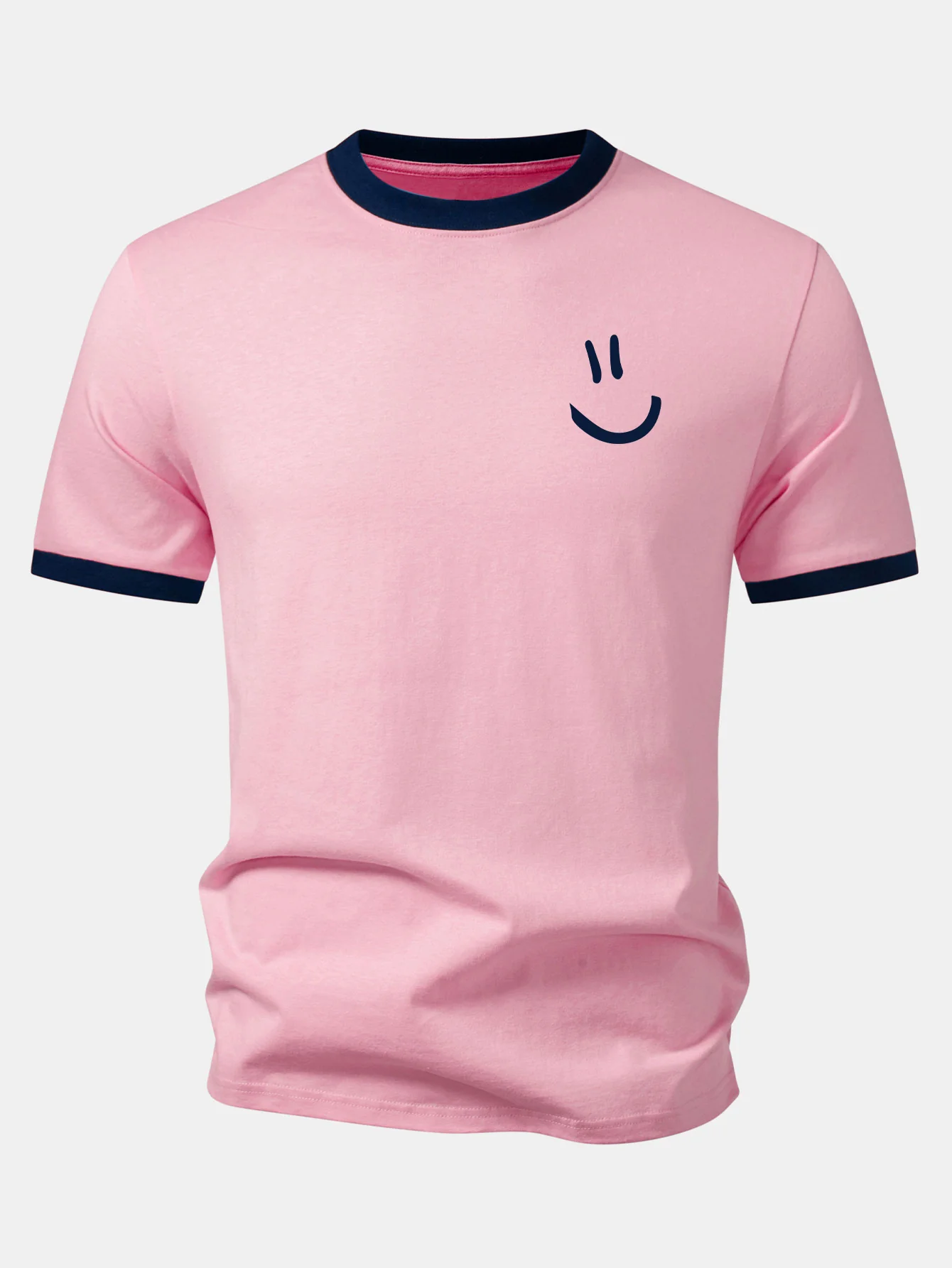 Smiley Face Print Contrast Ringer T-Shirt - Image 7