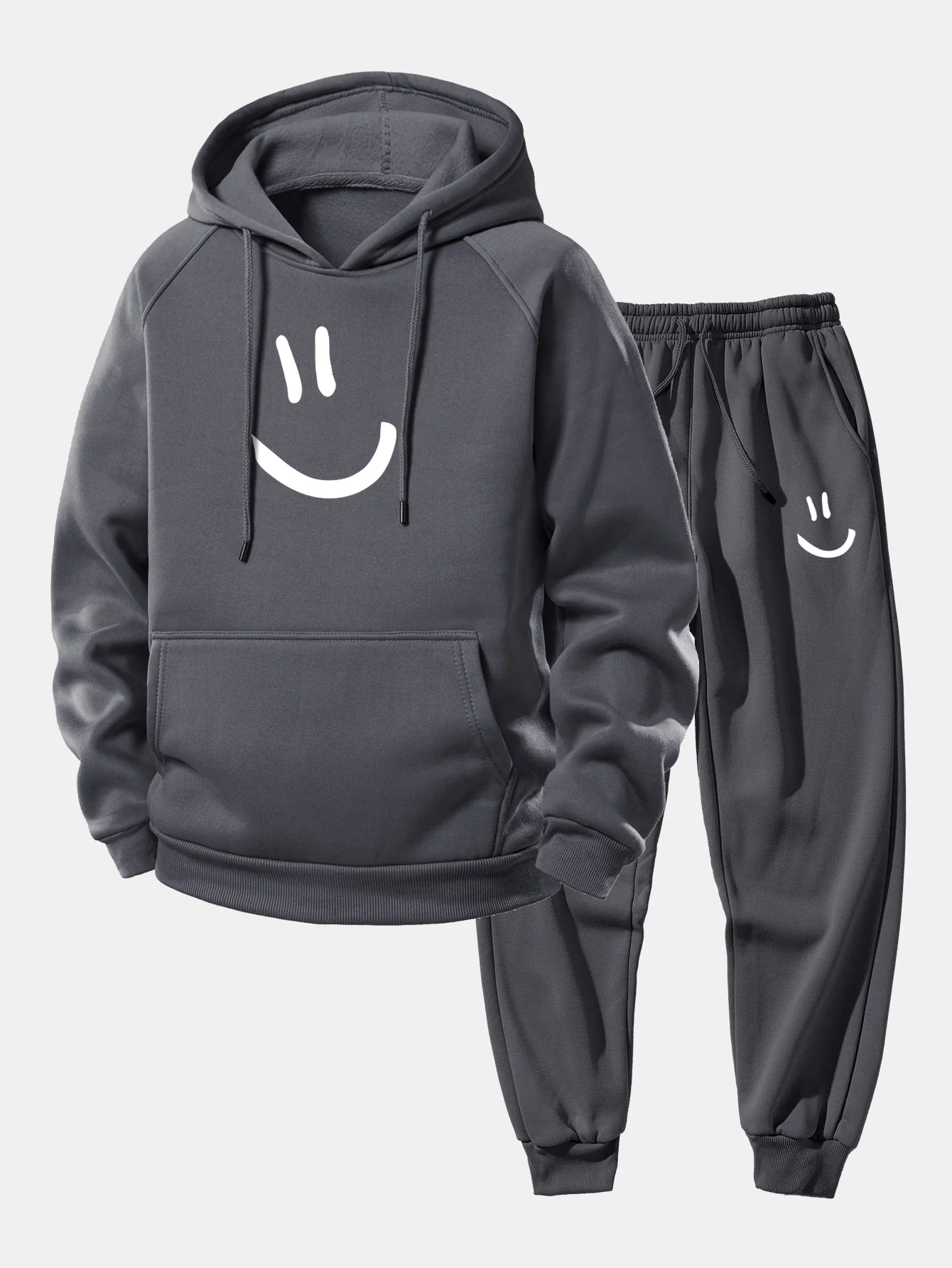 Smiley Face Print Drawstring Hoodie & Smiley Face Print Jogger Pants - Image 2