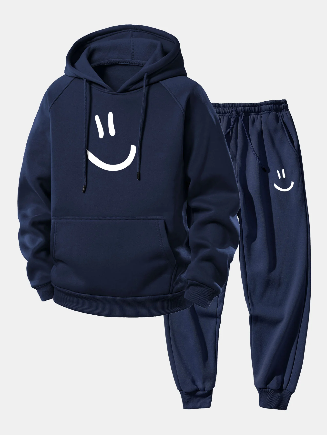 Smiley Face Print Drawstring Hoodie & Smiley Face Print Jogger Pants - Image 3