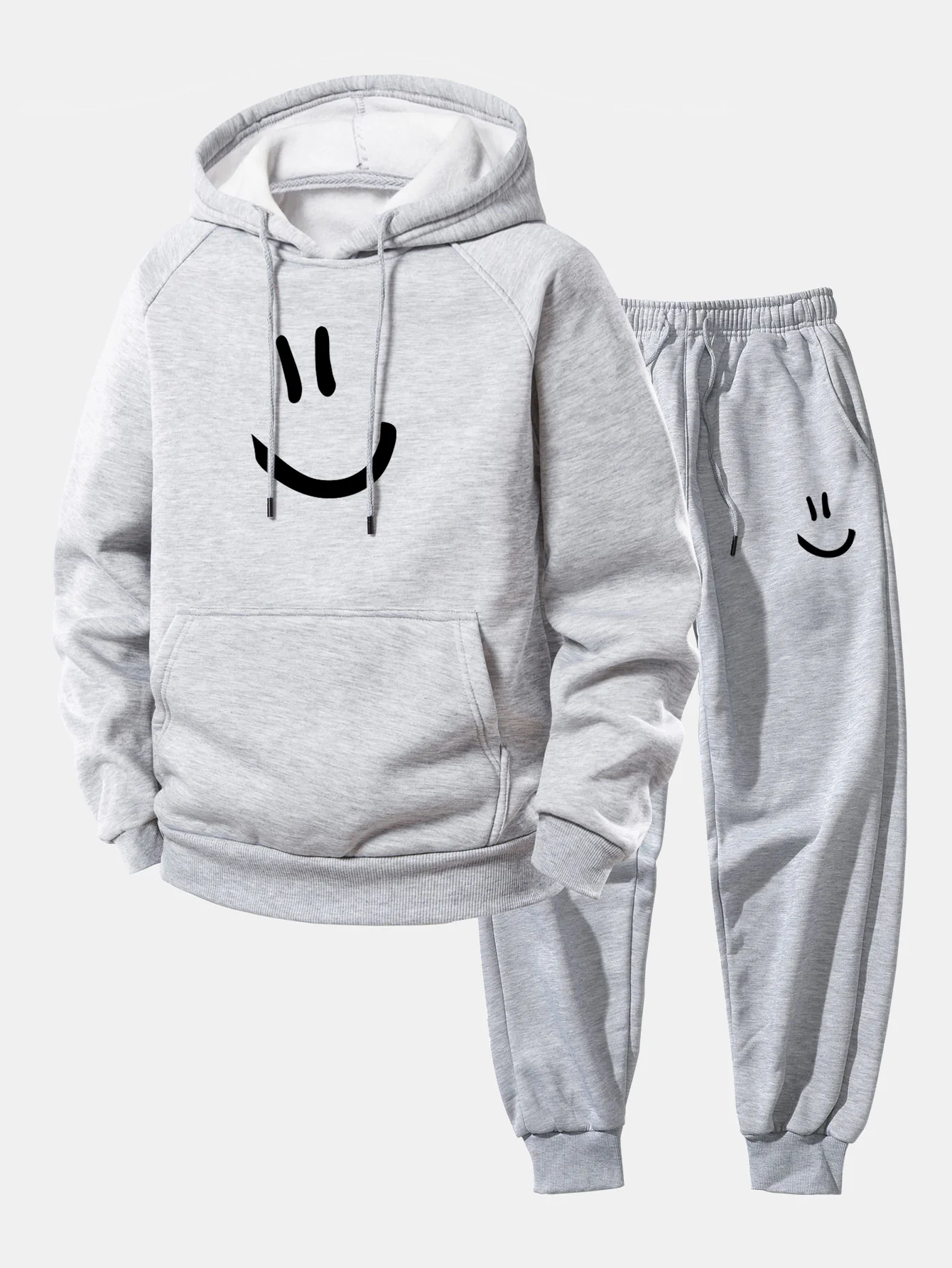 Smiley Face Print Drawstring Hoodie & Smiley Face Print Jogger Pants - Image 4