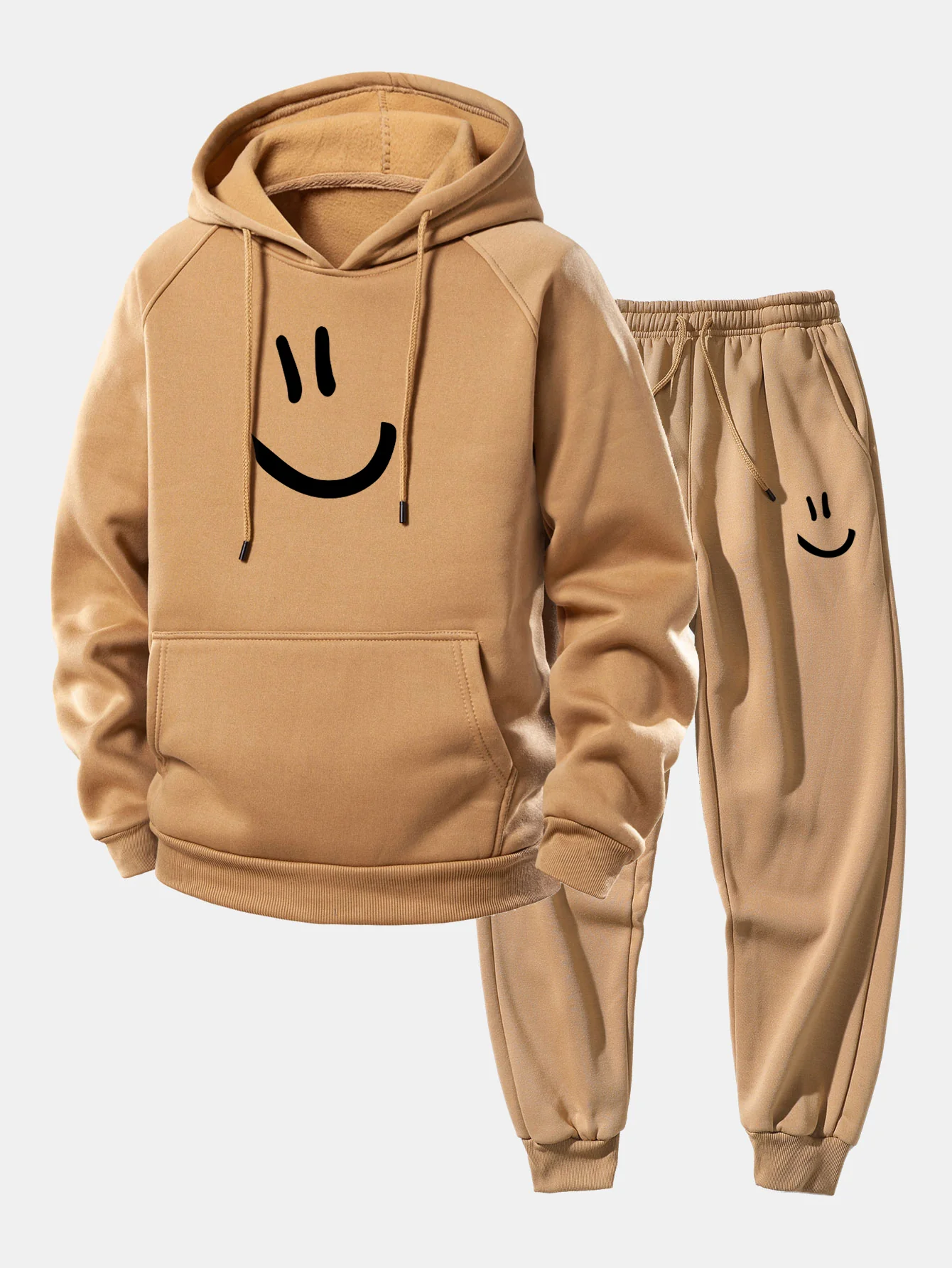 Smiley Face Print Drawstring Hoodie & Smiley Face Print Jogger Pants - Image 5