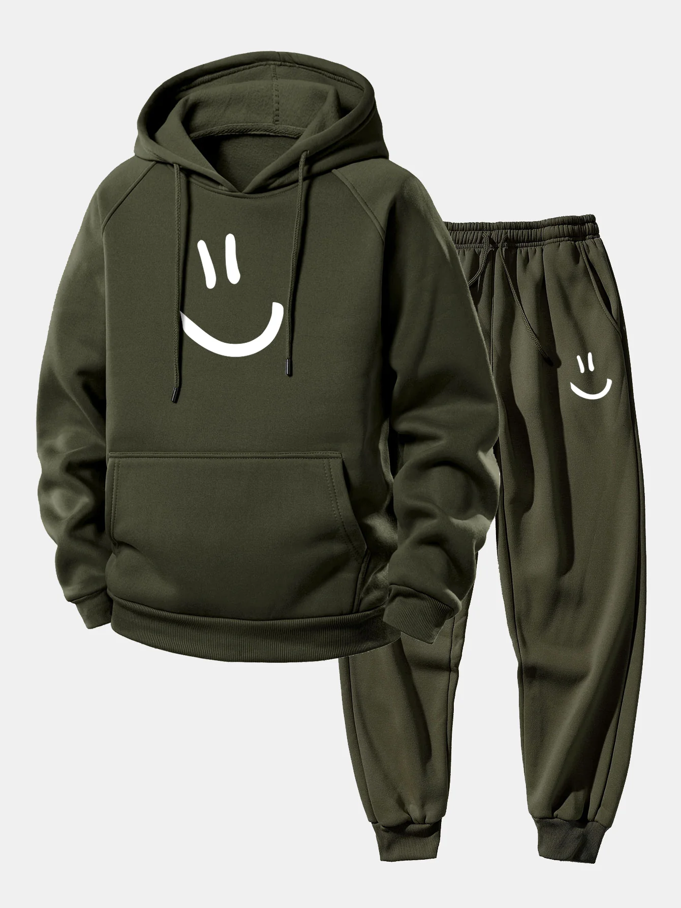 Smiley Face Print Drawstring Hoodie & Smiley Face Print Jogger Pants - Image 6
