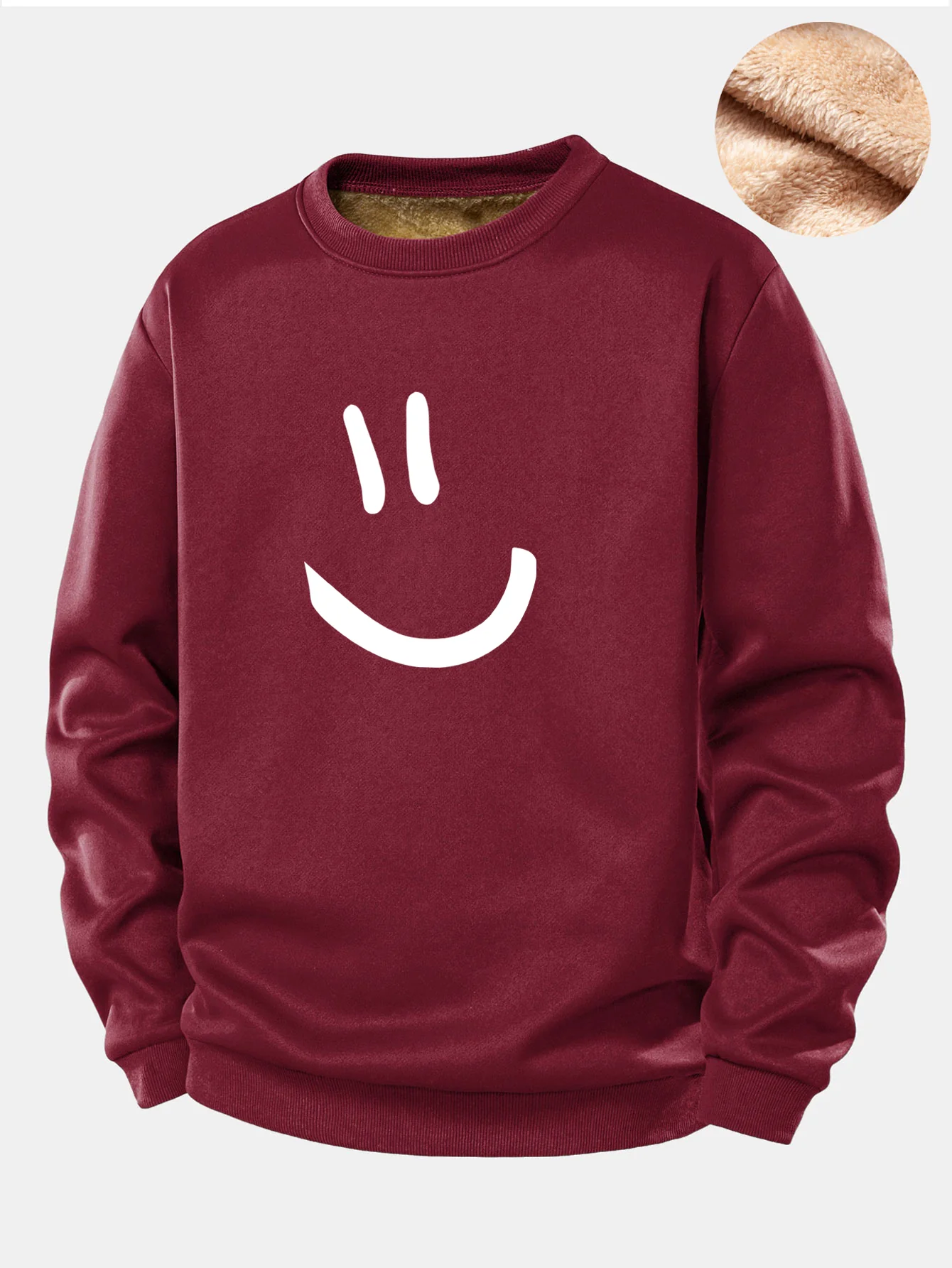 Smiley Face Print Teddy Fleece Lined Sweatshirt - Image 2