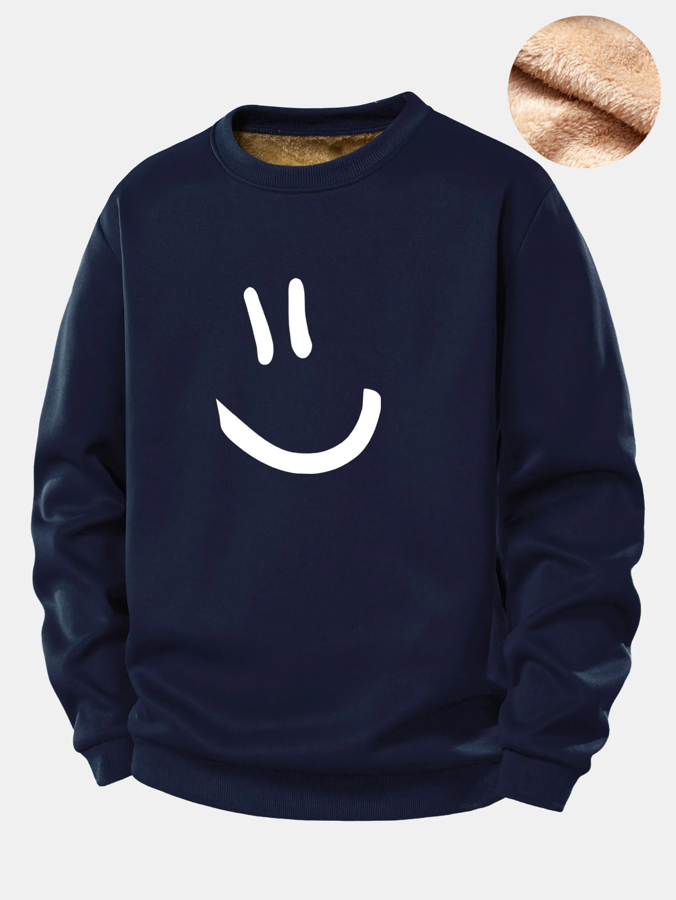Smiley Face Print Teddy Fleece Lined Sweatshirt - Image 3