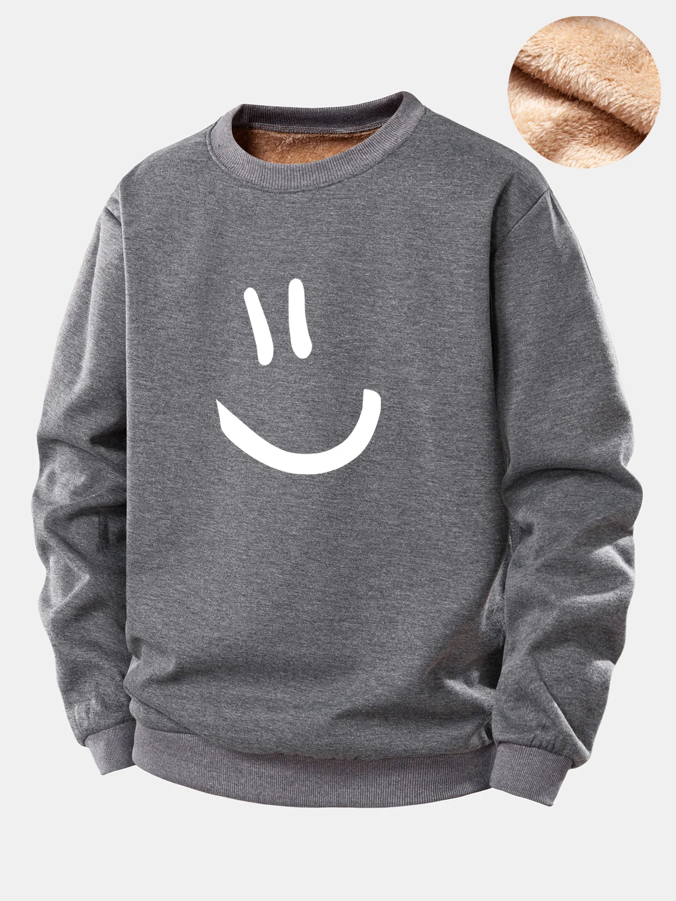 Smiley Face Print Teddy Fleece Lined Sweatshirt - Image 4