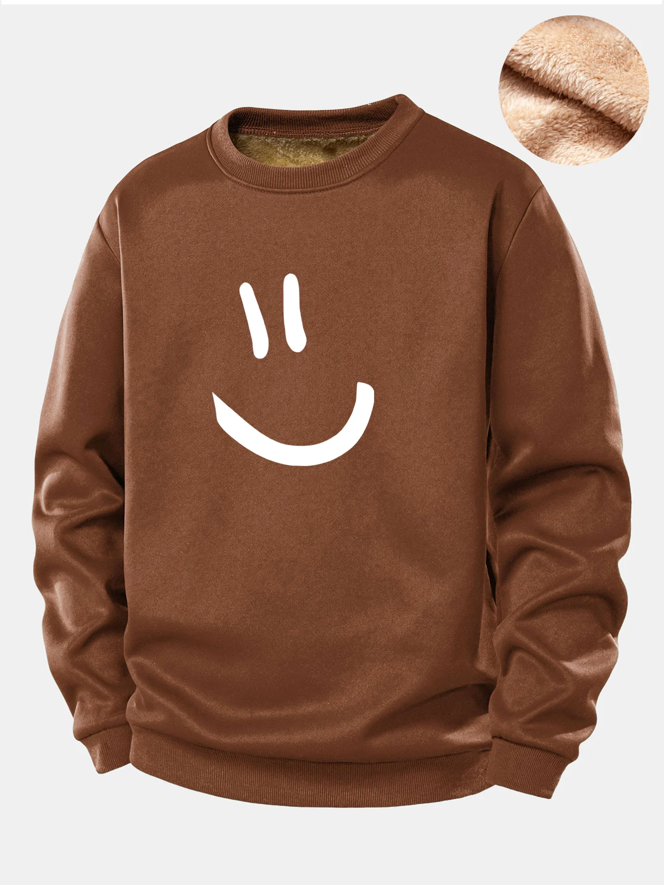 Smiley Face Print Teddy Fleece Lined Sweatshirt - Image 5