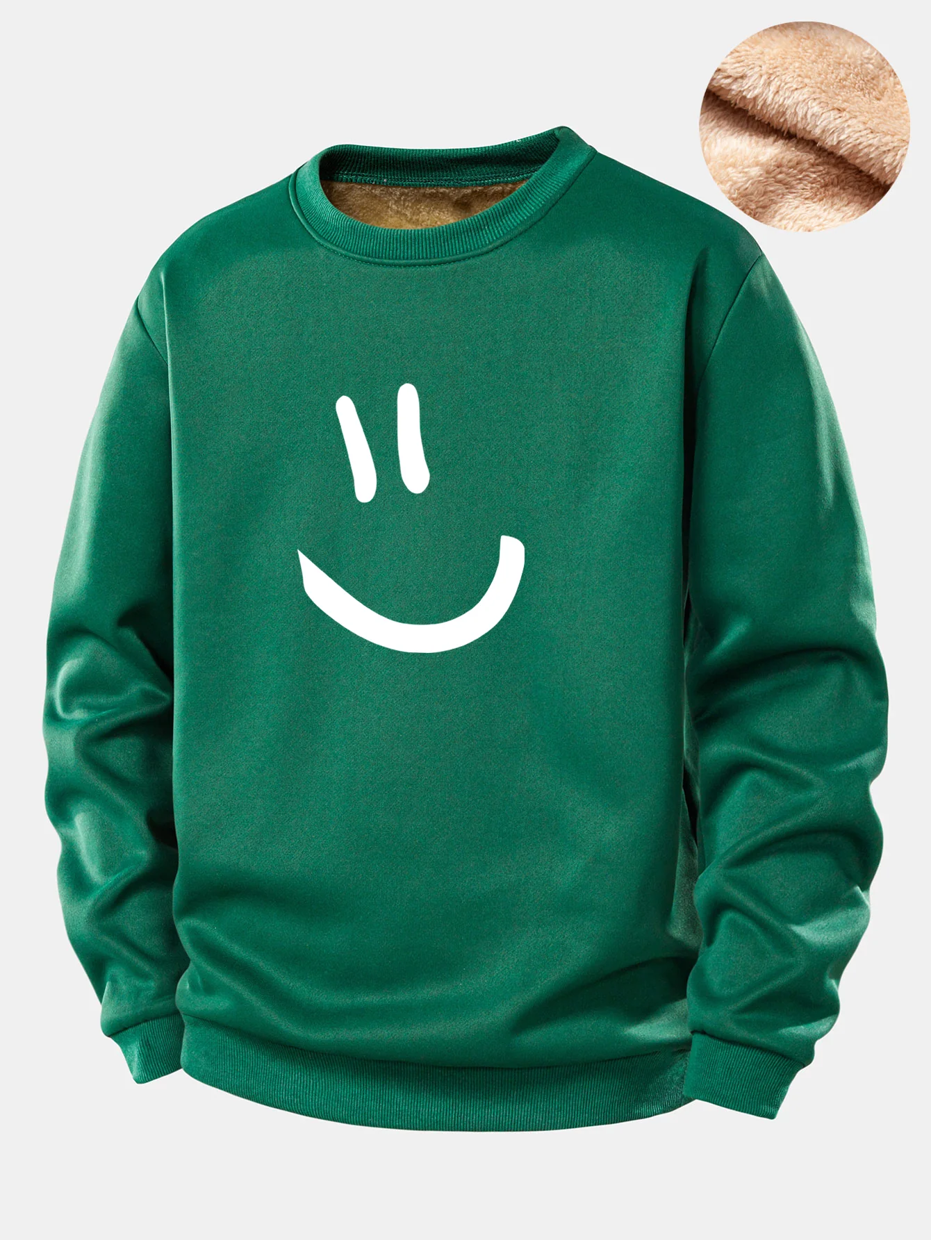 Smiley Face Print Teddy Fleece Lined Sweatshirt - Image 6