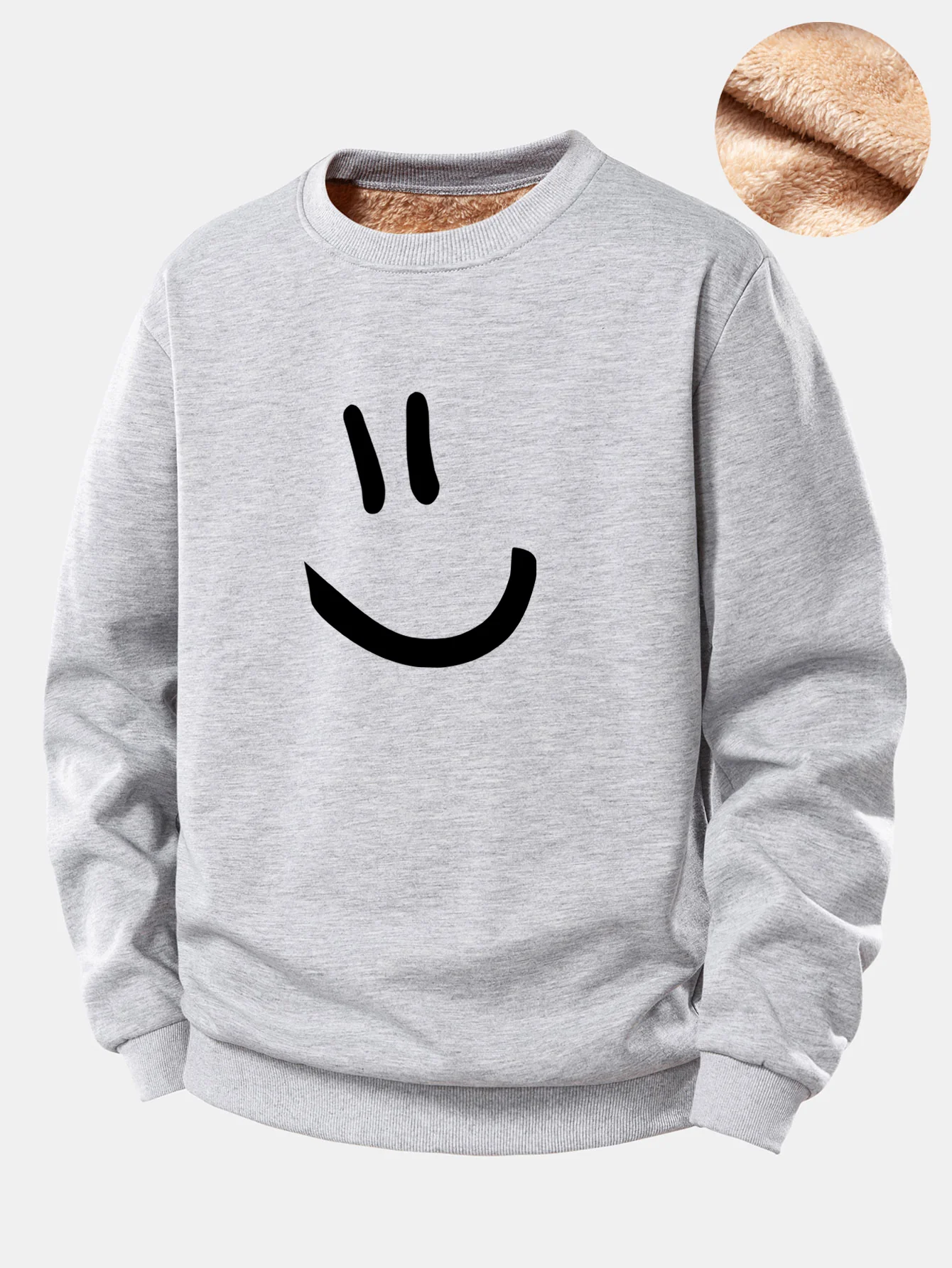 Smiley Face Print Teddy Fleece Lined Sweatshirt - Image 7