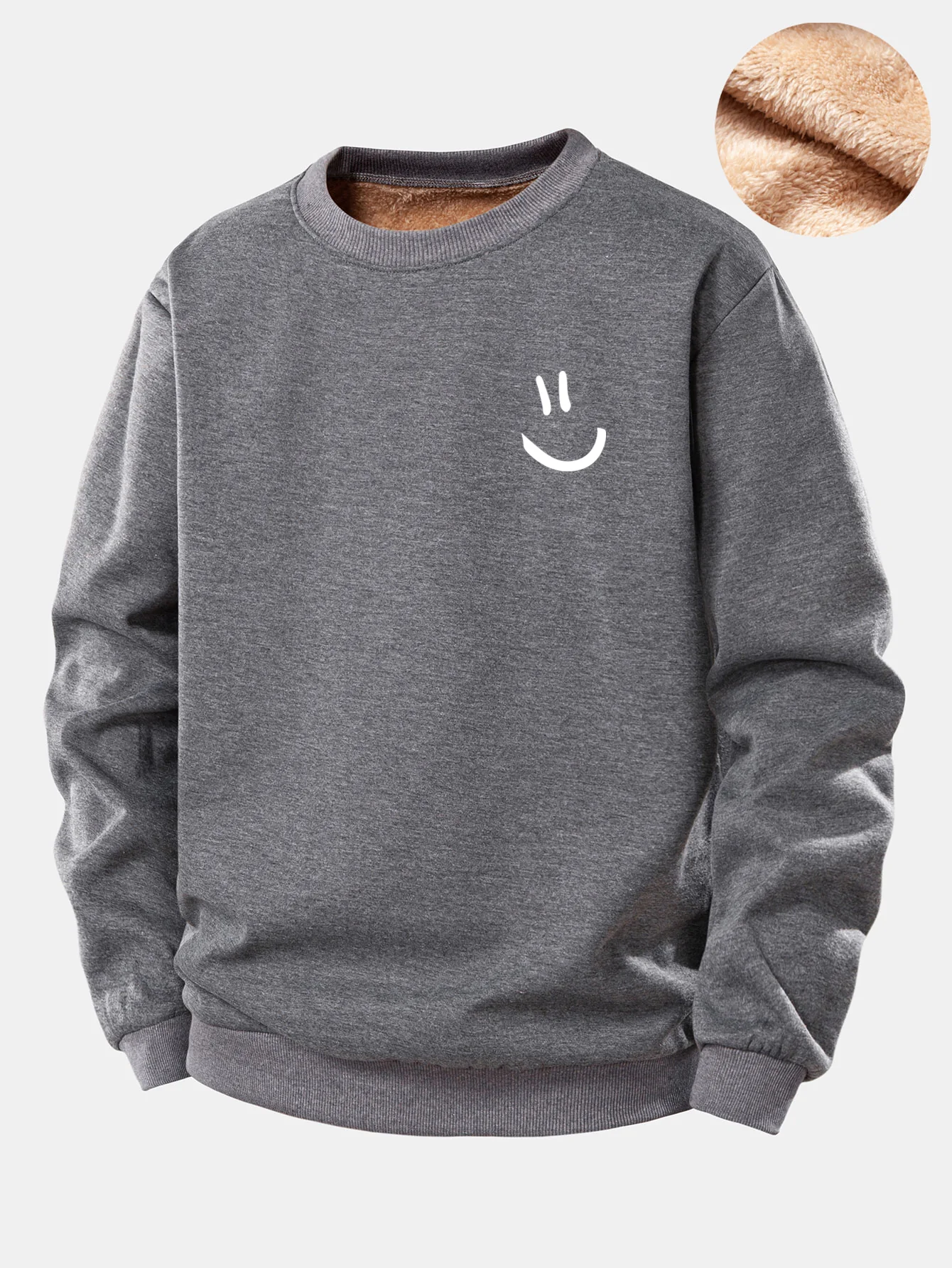 Smiley-Gesicht Druck Teddy Fleece Gefüttertes Sweatshirt - Image 2