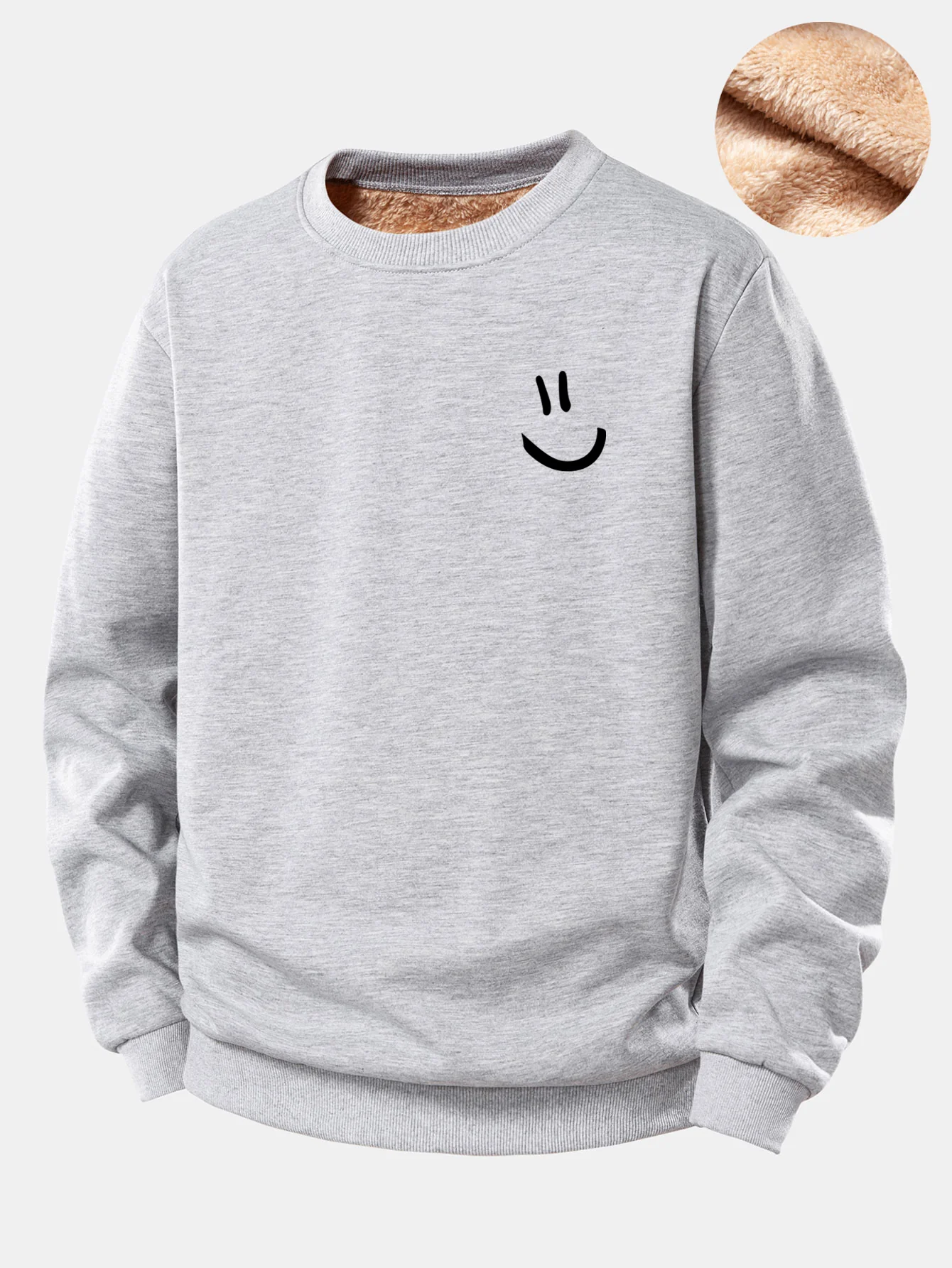 Smiley-Gesicht Druck Teddy Fleece Gefüttertes Sweatshirt - Image 7
