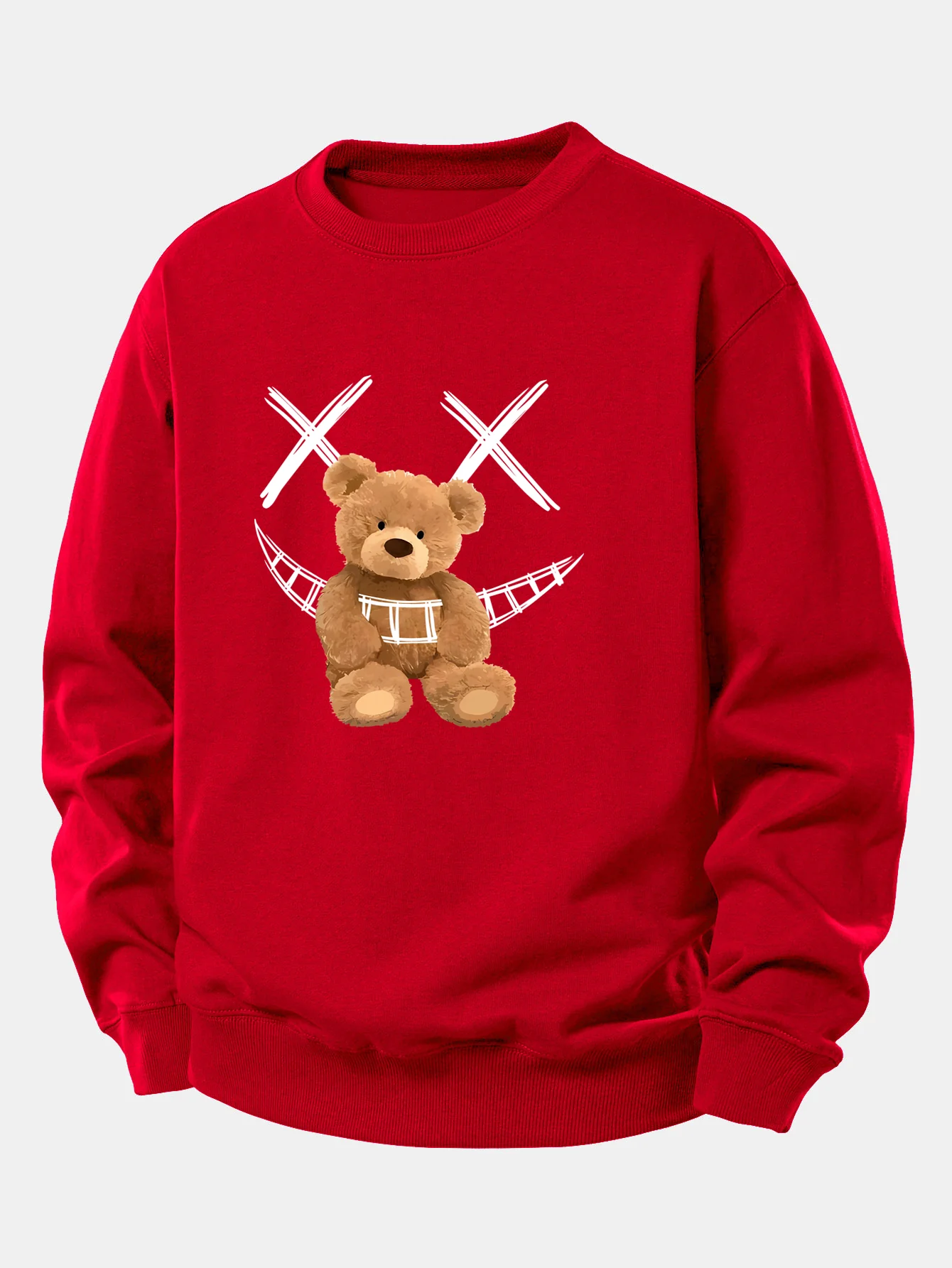 Smiley Face Teddy Bear Print Relax Fit Sweatshirt - Image 10