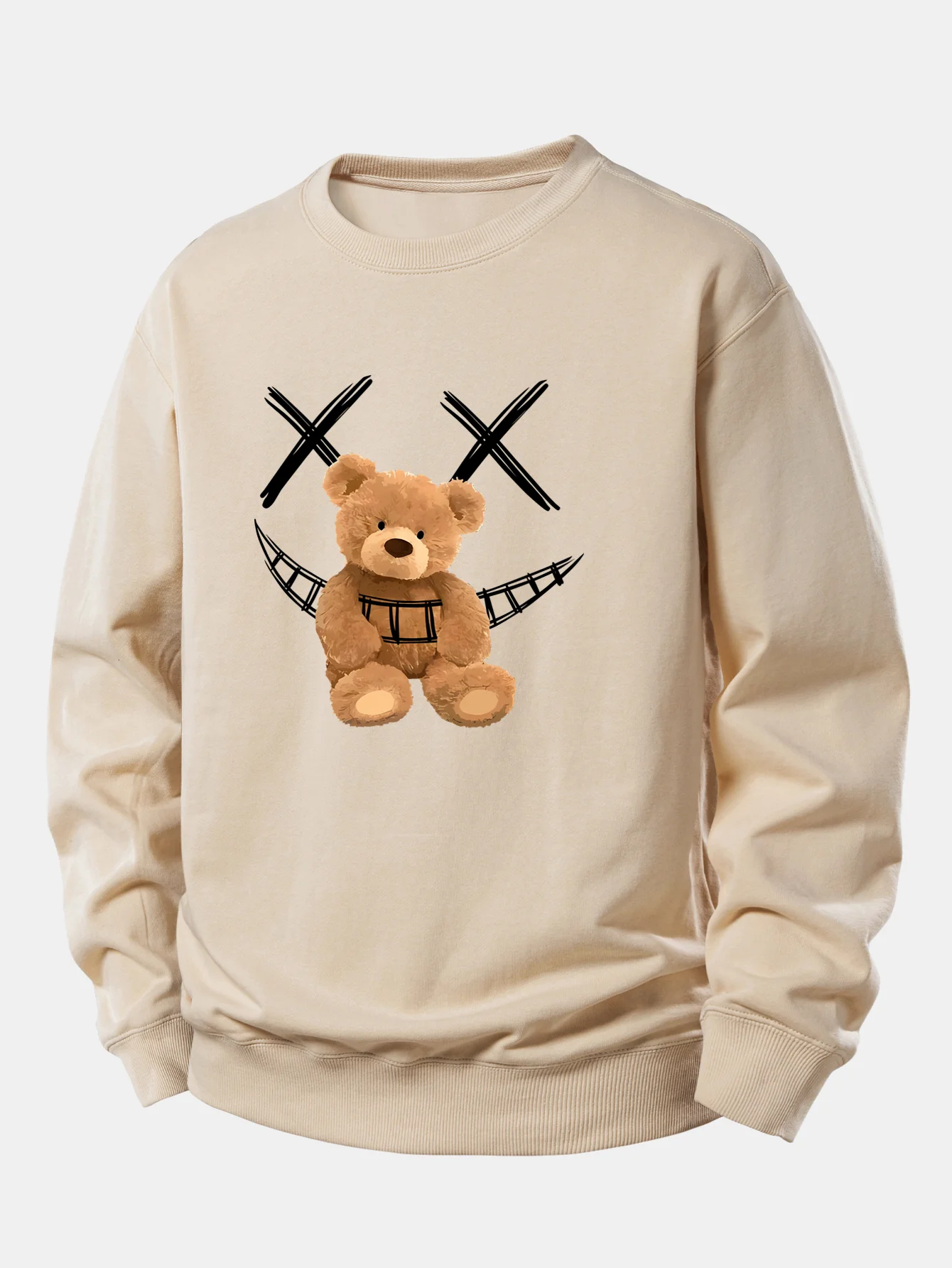 Smiley Face Teddy Bear Print Relax Fit Sweatshirt - Image 2