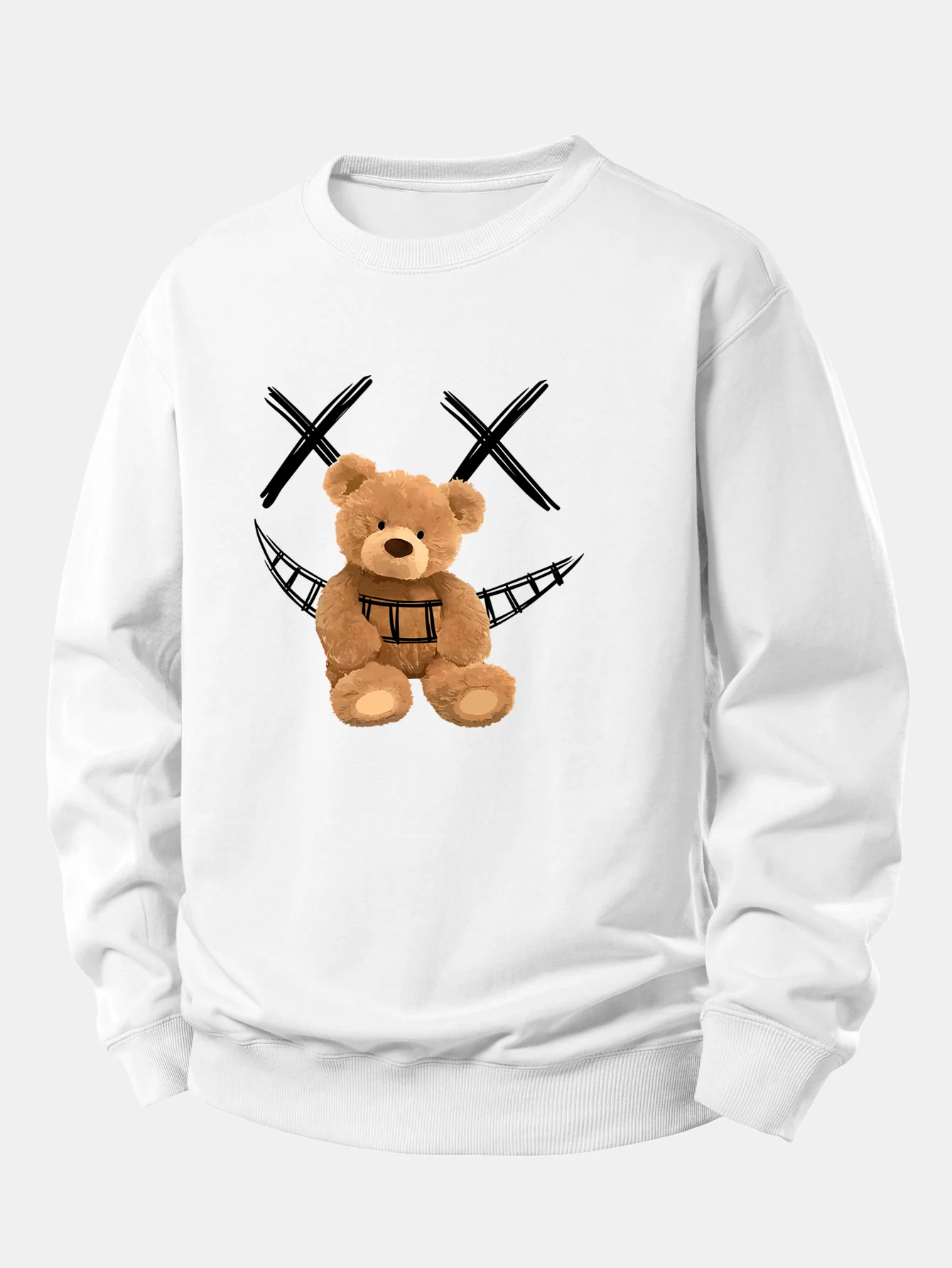 Smiley Face Teddy Bear Print Relax Fit Sweatshirt - Image 3
