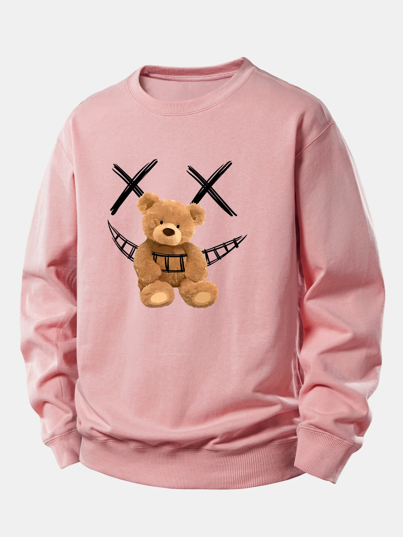 Smiley Face Teddy Bear Print Relax Fit Sweatshirt - Image 4