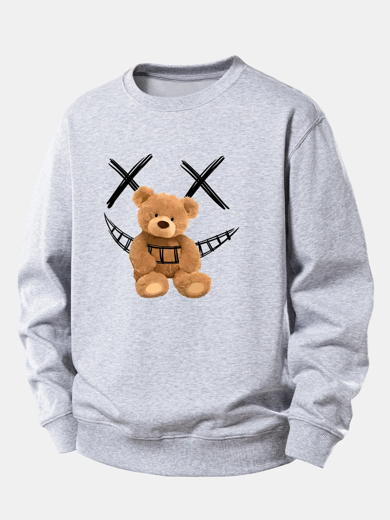 Smiley Face Teddy Bear Print Relax Fit Sweatshirt - Image 5