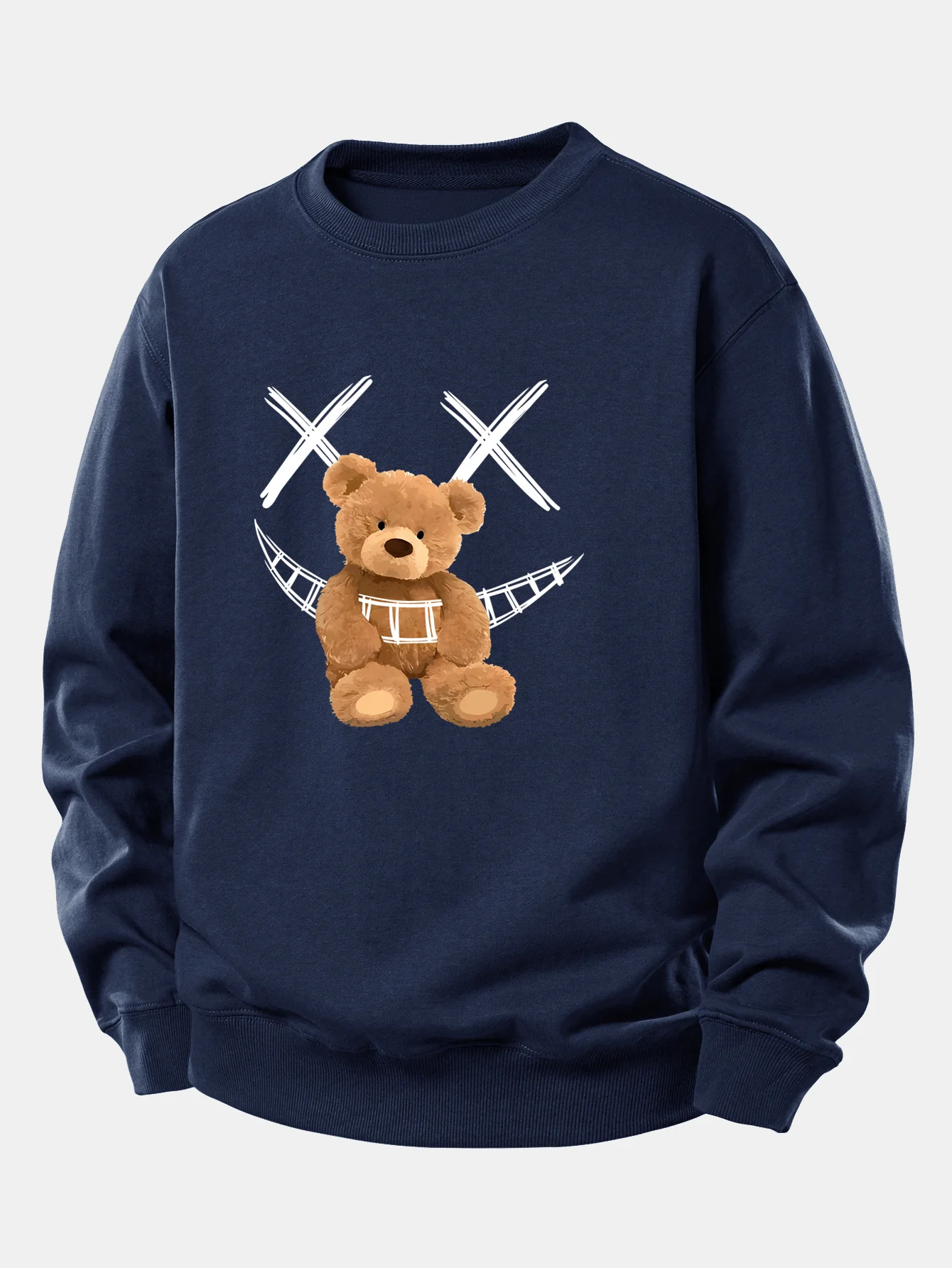 Smiley Face Teddy Bear Print Relax Fit Sweatshirt - Image 6